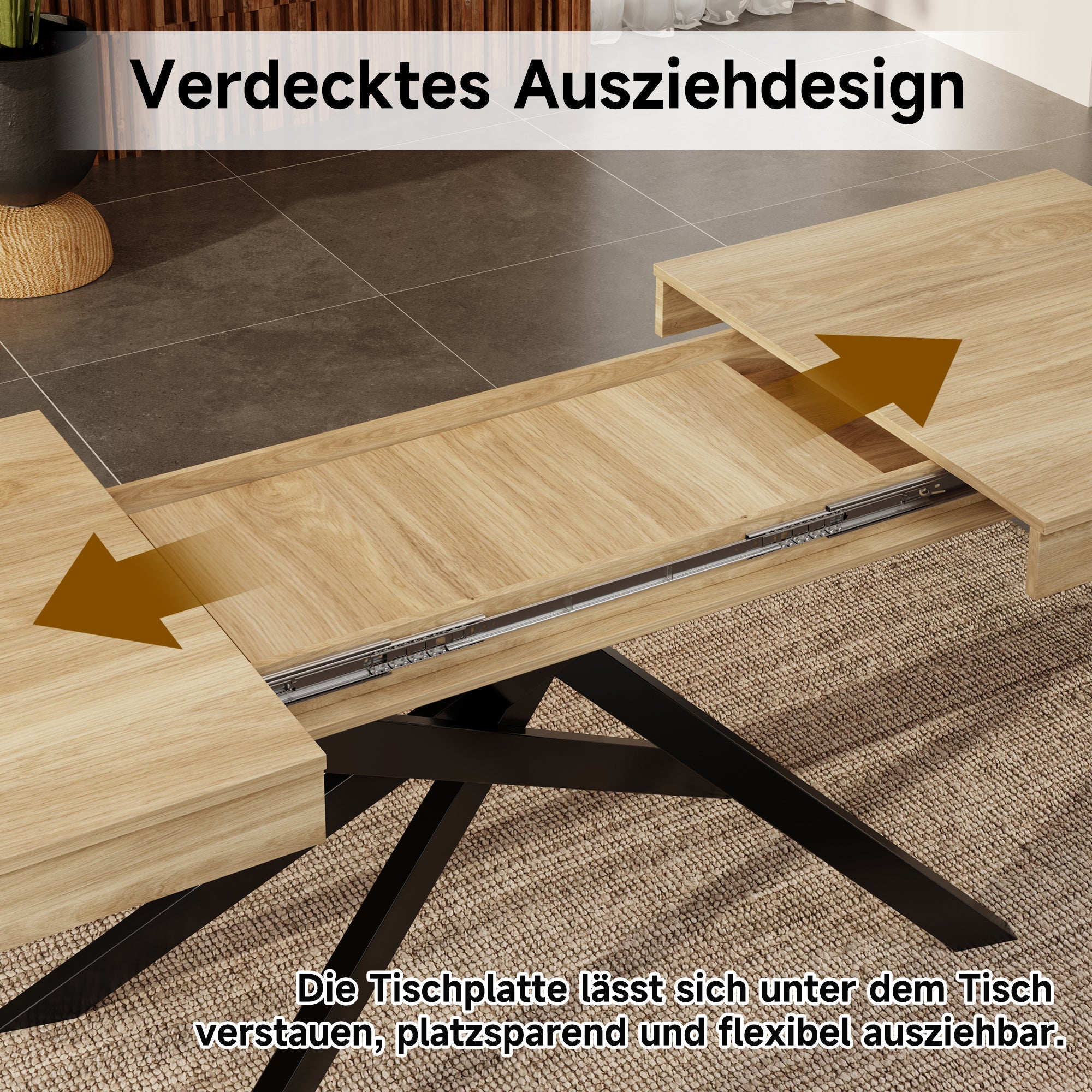 Extendable Dining Table 140/180x80cm 6-8 Person Metal Legs Oak Color