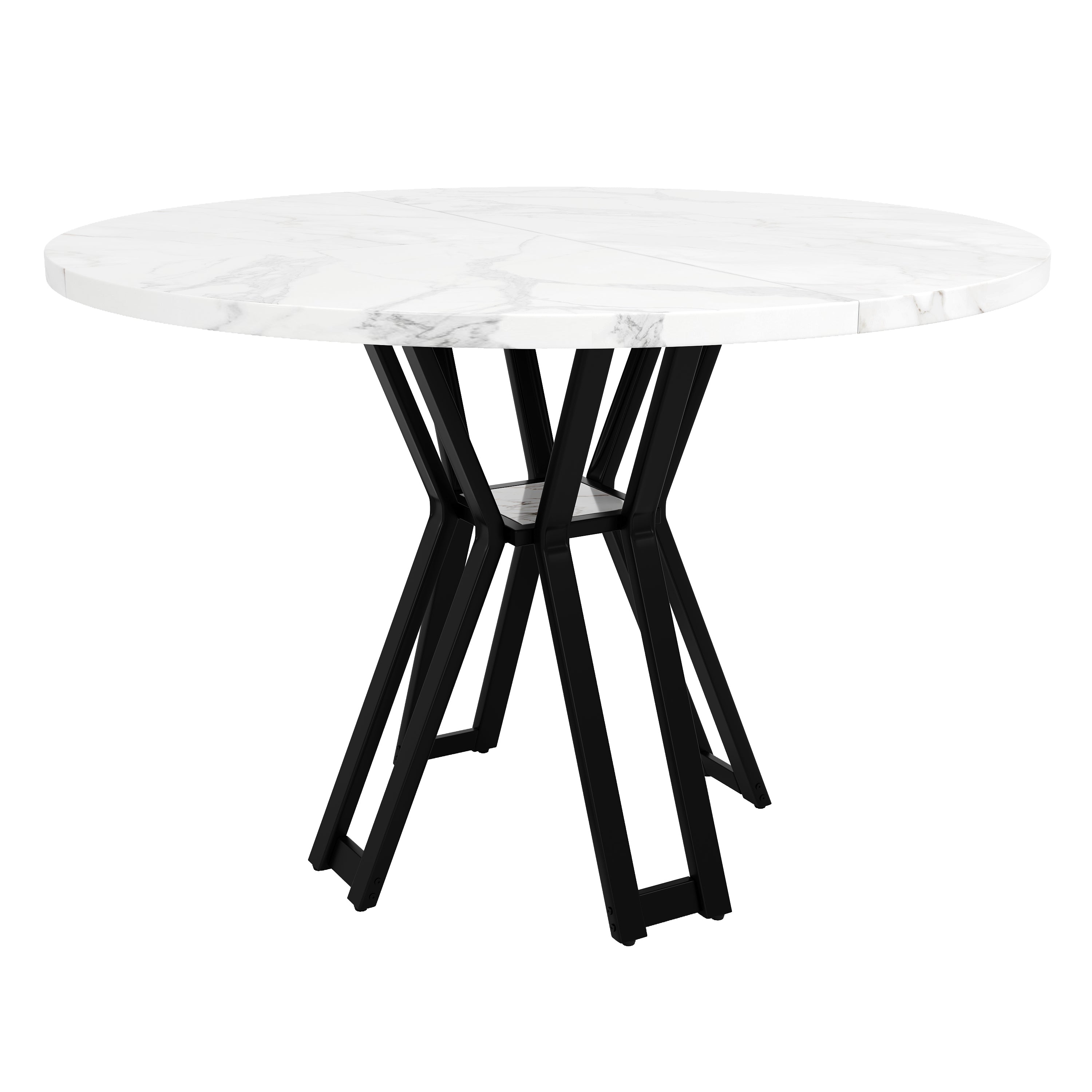 Dining Set 5-Piece Round 100cm Marble Top 4 Velvet Chairs - White/Grey/Black