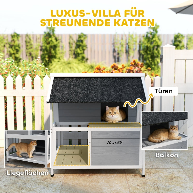 Outdoor Cat House Waterproof Hinged Roof 80x93x95cm - Grey