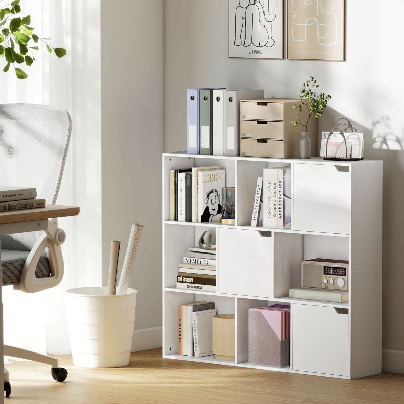Bookshelf 9 Cube Compartments 3 Doors 6 Open Shelves - White