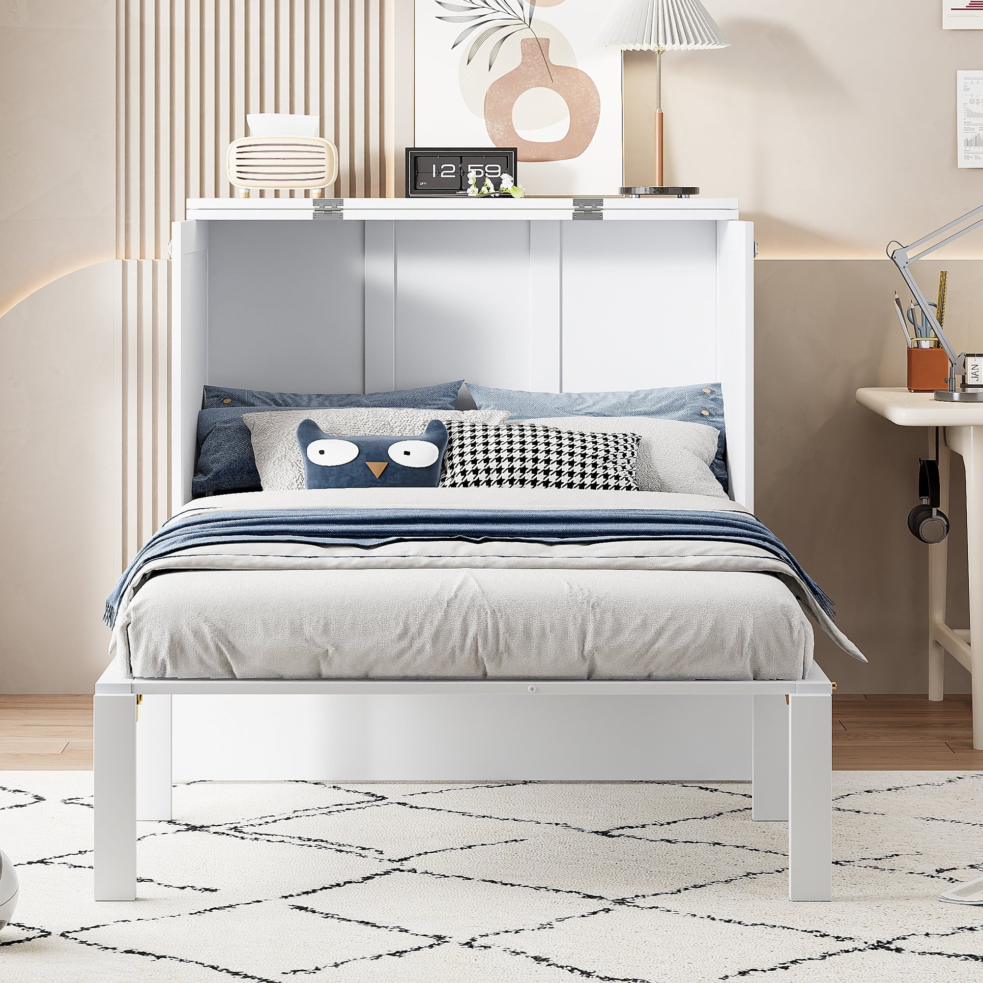 Wall Bed, 90x200 cm, Slatted Frame, Youth, White
