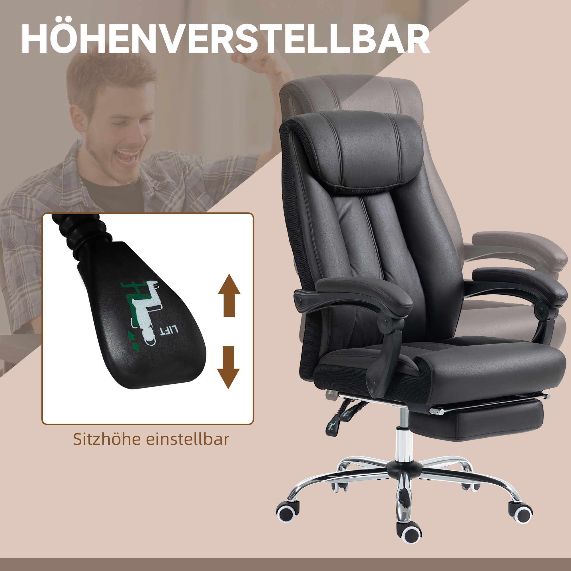Ergonomic Office Chair, Height Adjustable 145° Reclining, Black