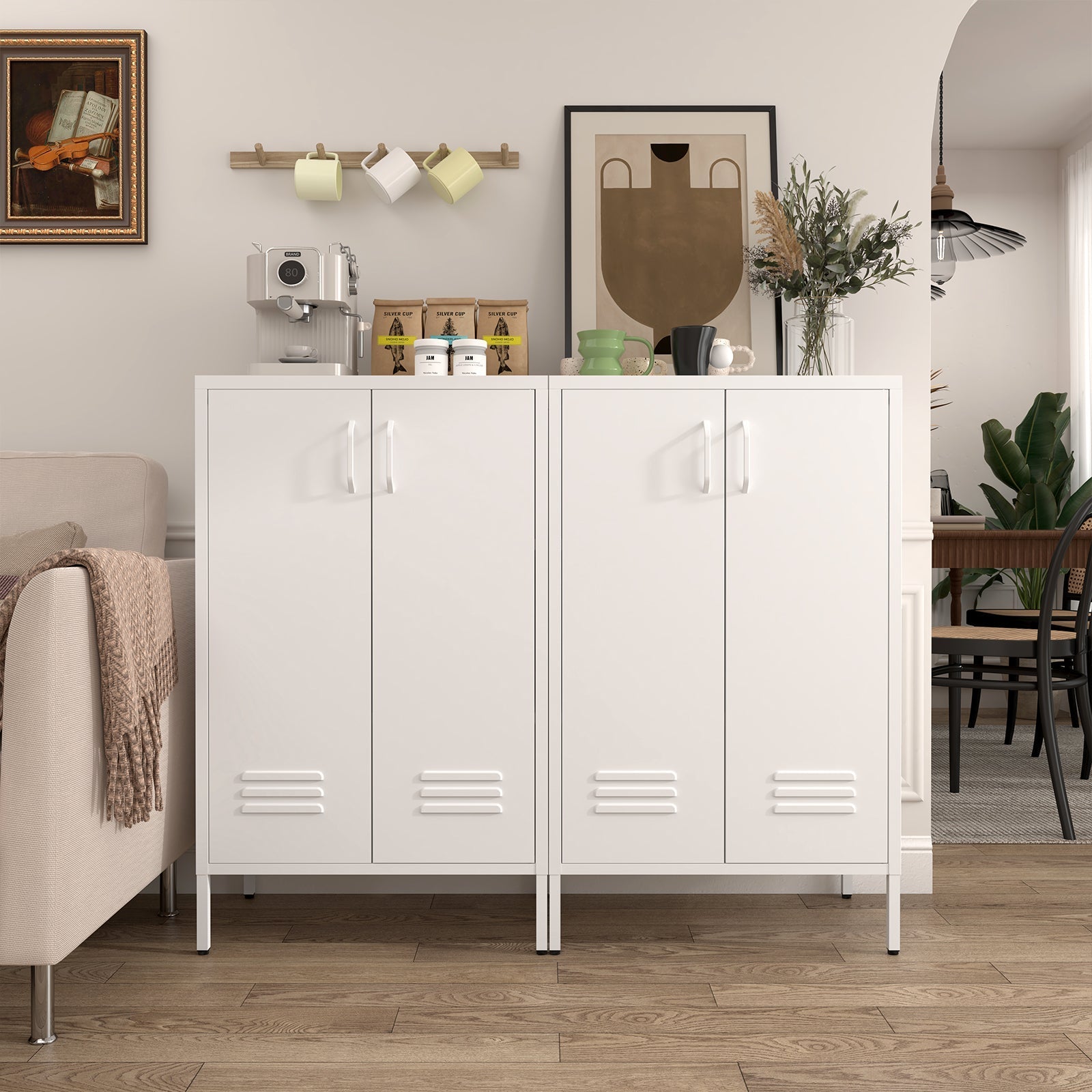Locker Cabinet with 2 Doors and Adjustable Shelves, Pink Metal