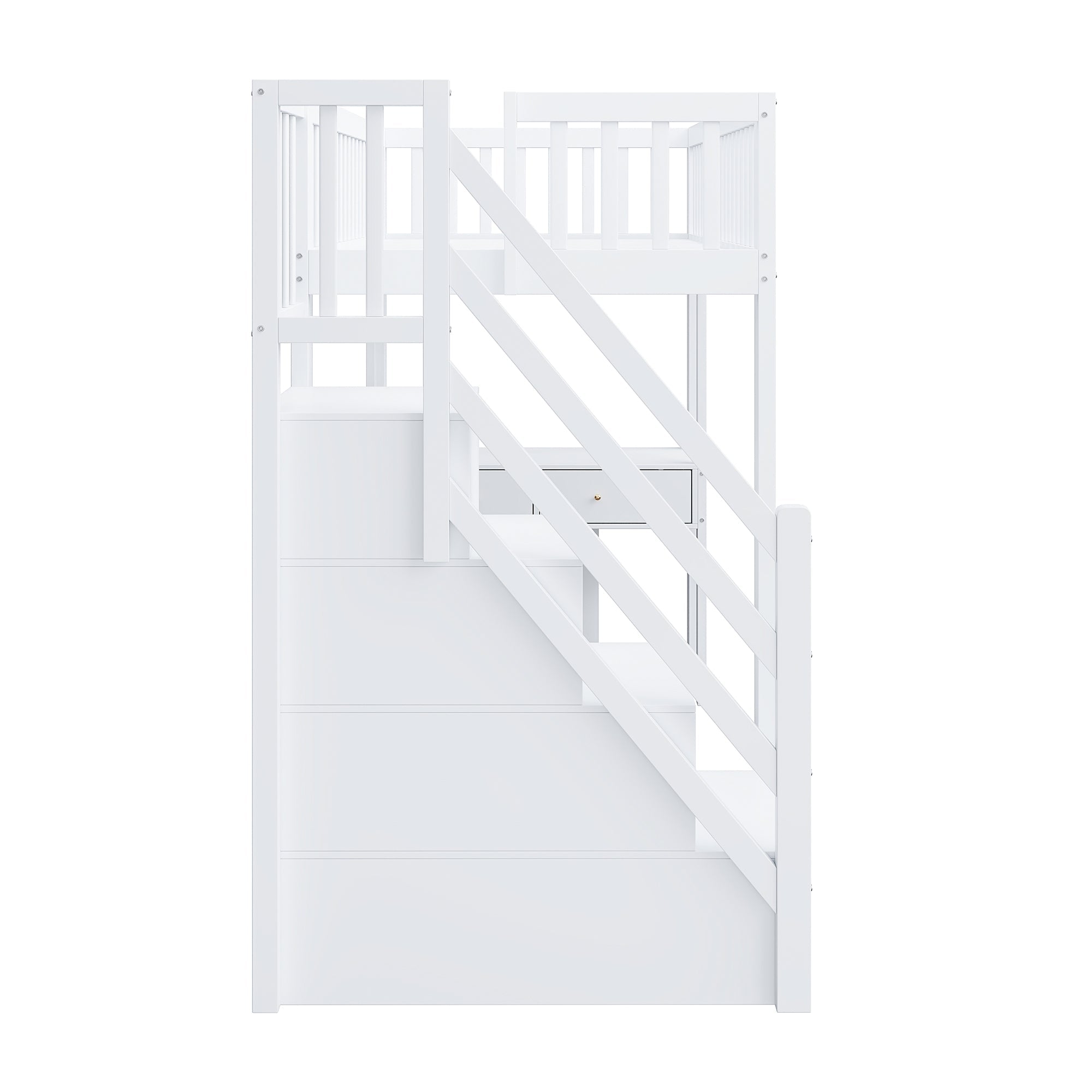 Loft Bed with Multifunctional Table and Storage Stairs, 90x200cm, White Pine Wood