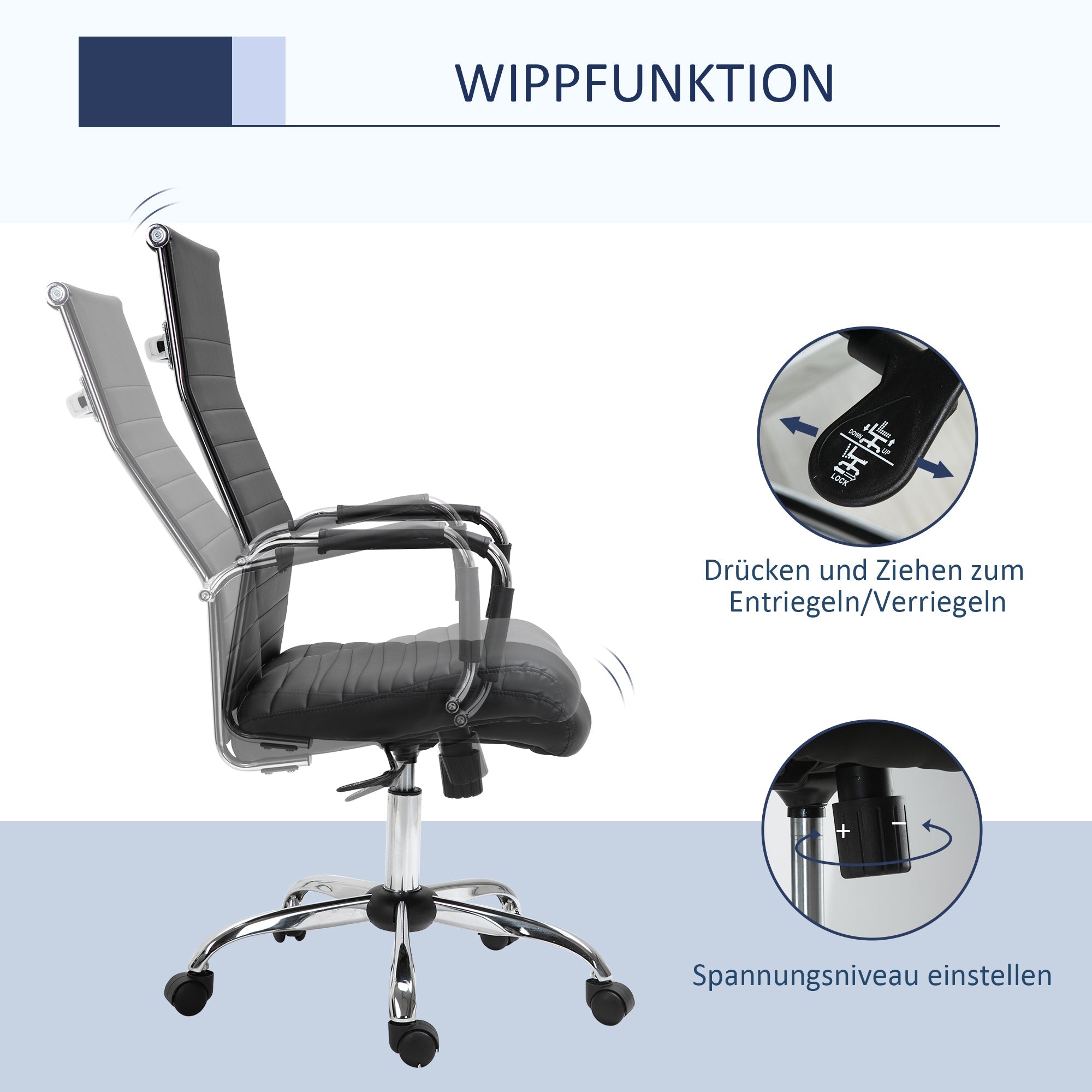 Executive Office Chair Ergonomic Rocking Height Adjustable Faux Leather/Foam, Black