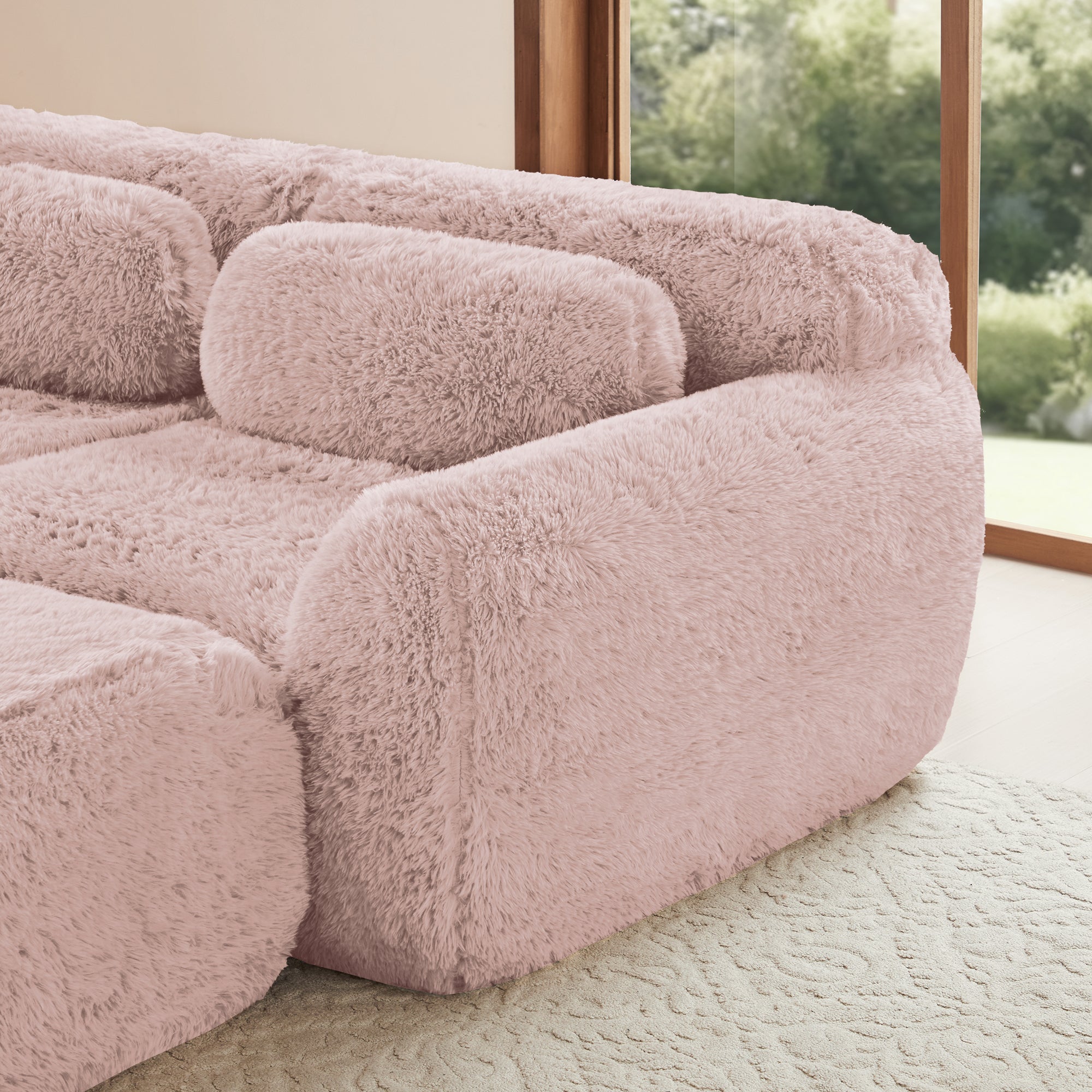 Boneless Cloud Sofas Modular Sleeper Sofa 3-Seater 3 Ottomans - Pink Plush