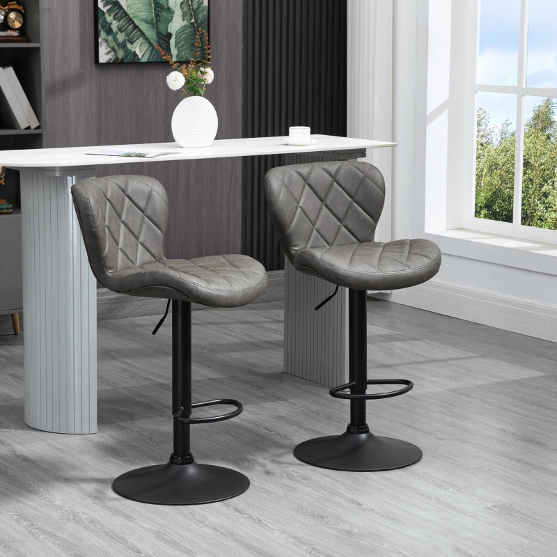 Bar Stools Set of 2 Swivel with Backrest and Footrest, Dark Grey PU