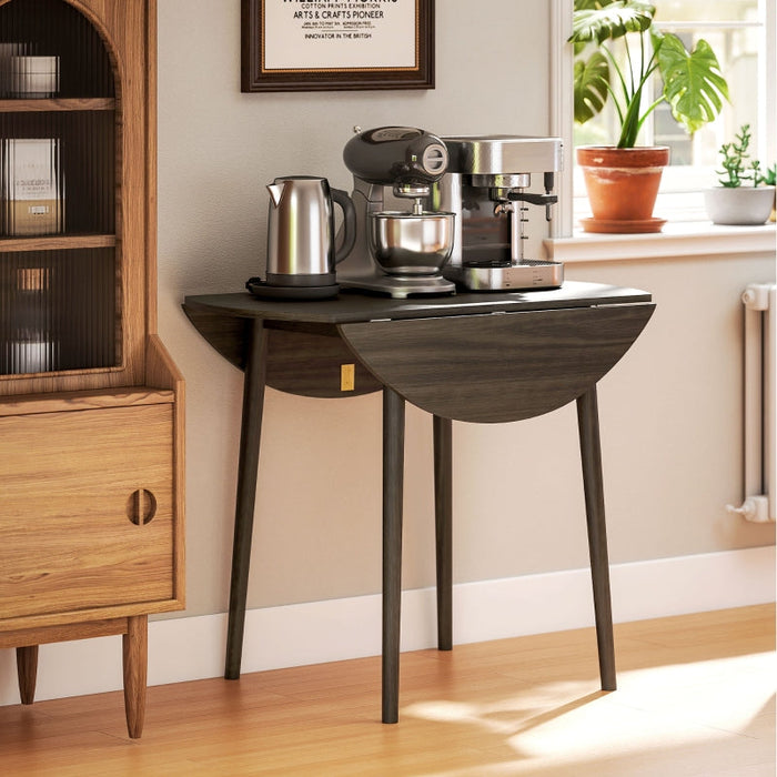 Folding Dining Table for 4, Round Drop Leaf, Space Saving, Grey Wood