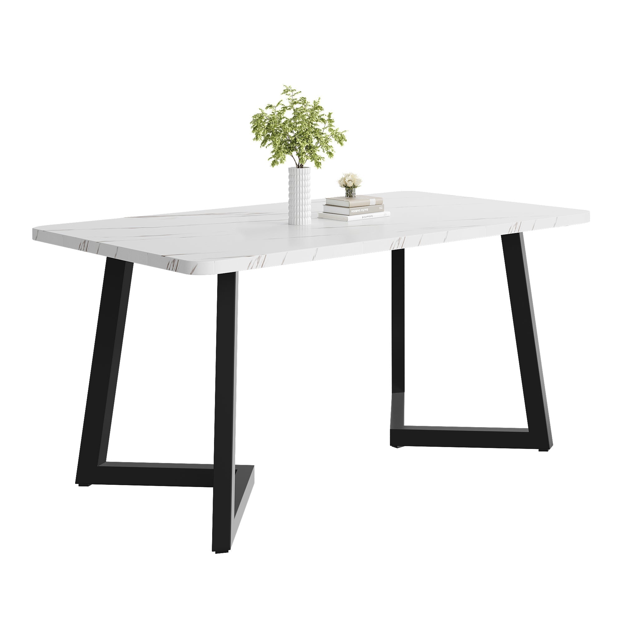 Dining Table Rectangular 117x68cm Modern Marble Pattern Metal Frame Black/White