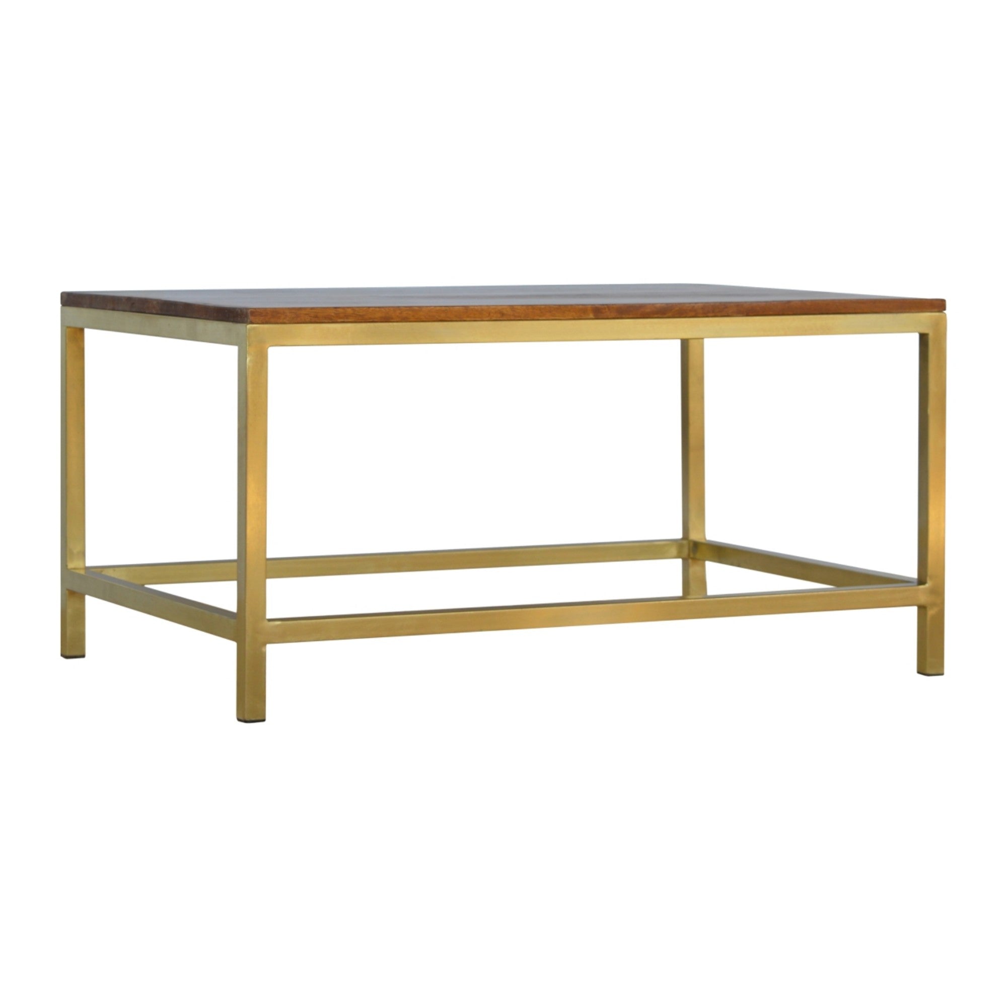 Solid Wood Coffee Table - Rectangle Brass Gold - Gold and Dark Brown