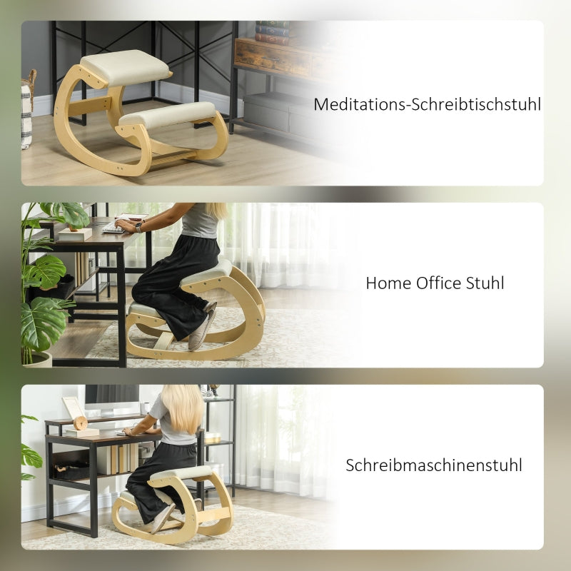 Ergonomic Rocking Knee Stool, Posture Improving Home Office, Cream