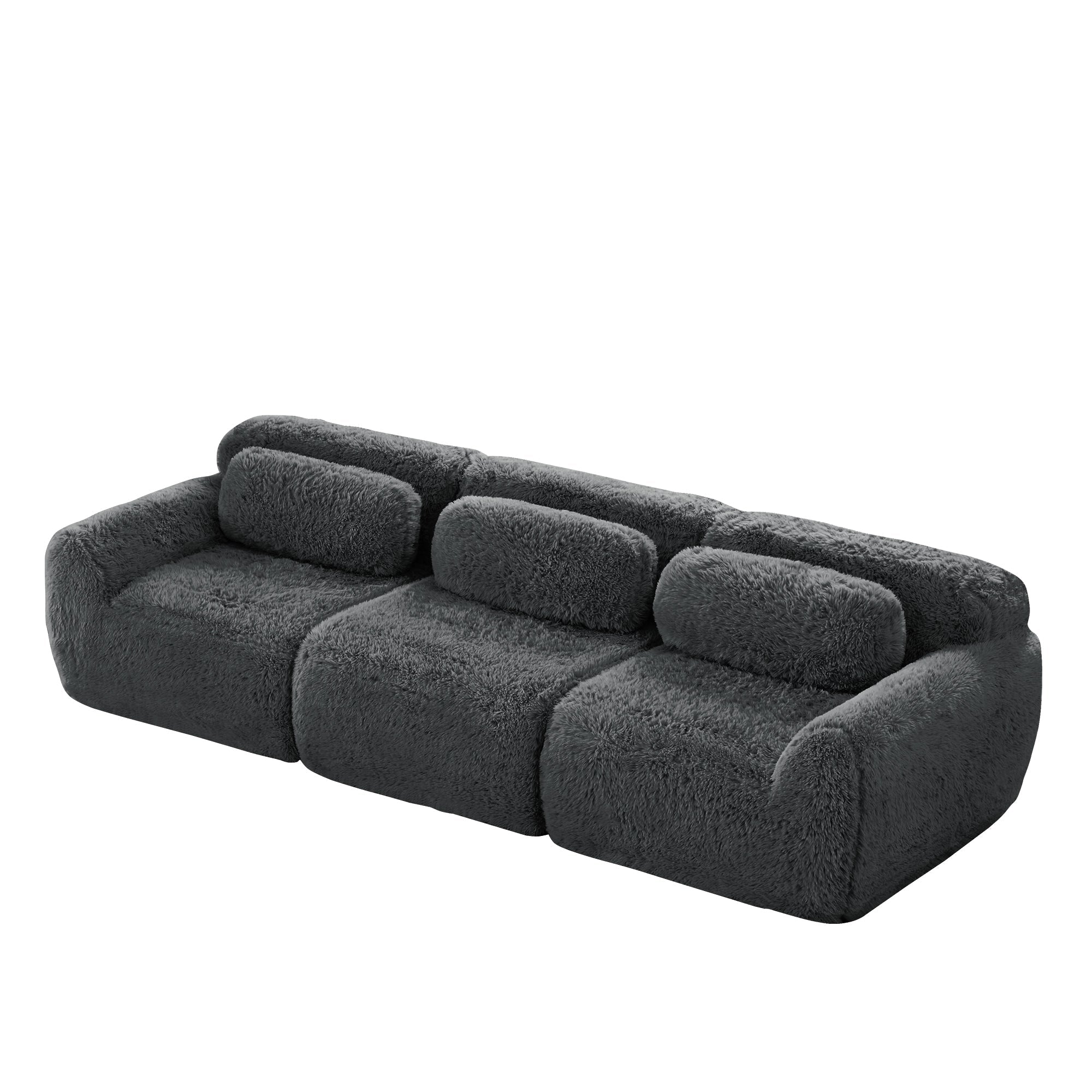 3-Seater Deep Sofa Modular Premium Plush Fabric - Grey