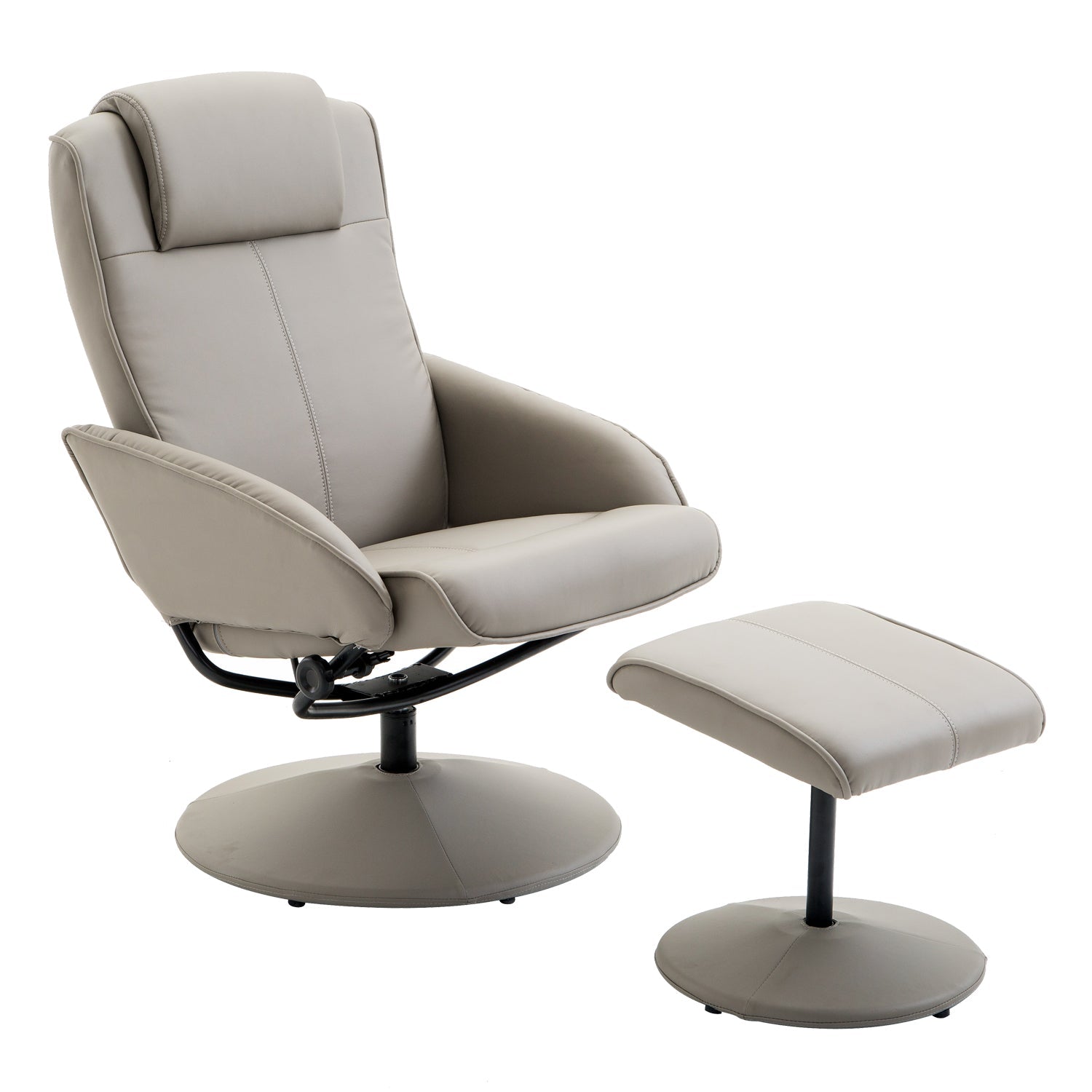 Recliner Chair and Footstool, Swivel Adjustable Backrest PU Leather, Grey