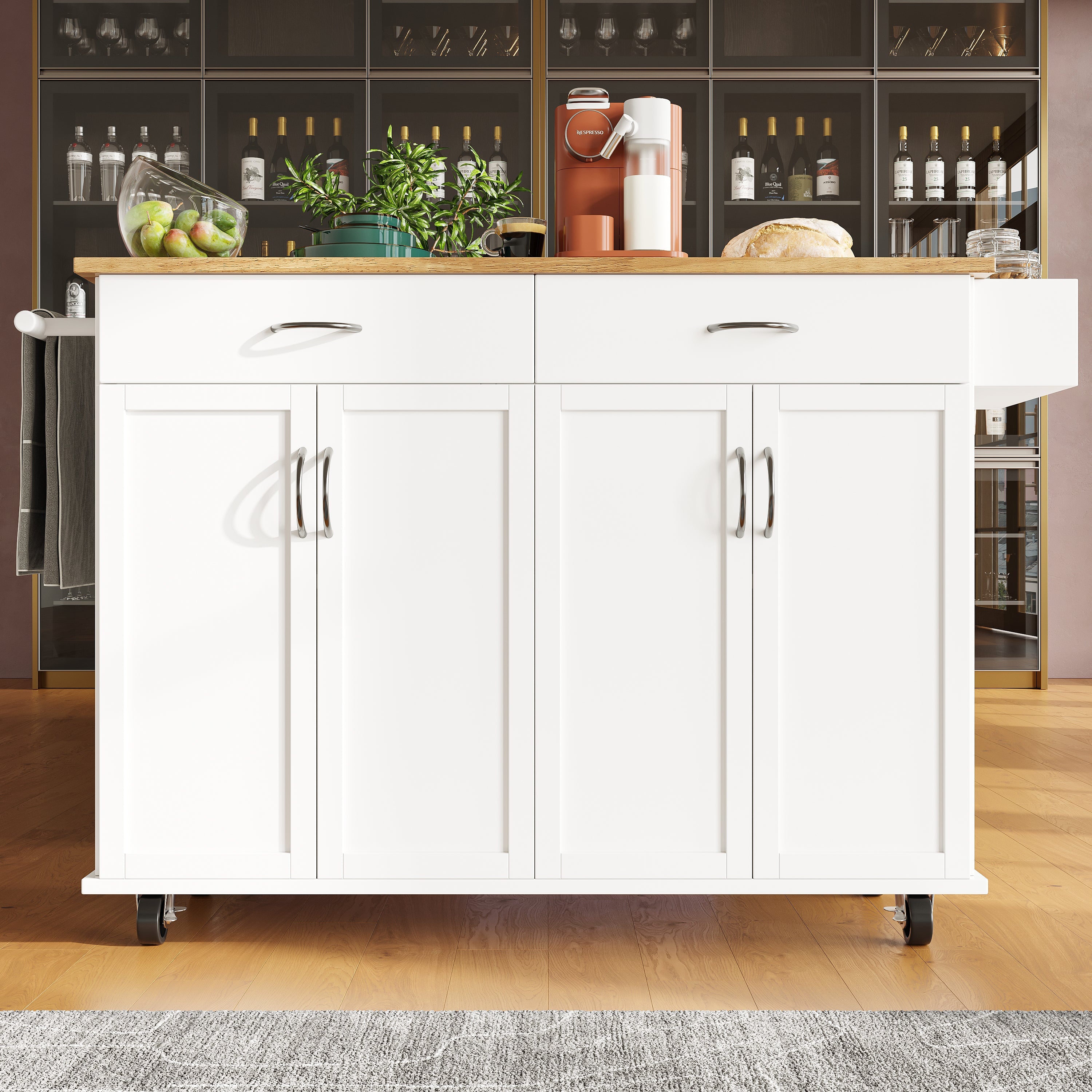 Modern Kitchen Island Dining Table Storage 106cm - White