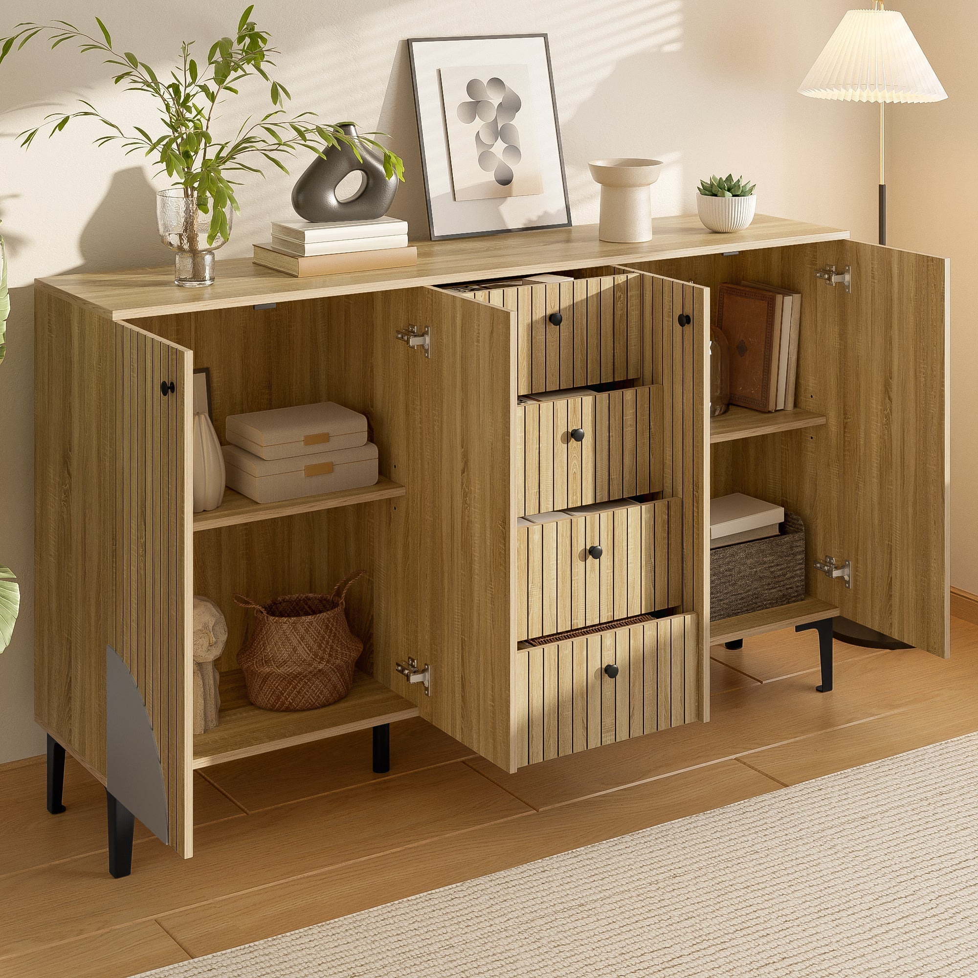 Storage Cabinet 4 Doors 4 Drawers 160x36x94cm - Modern Wood