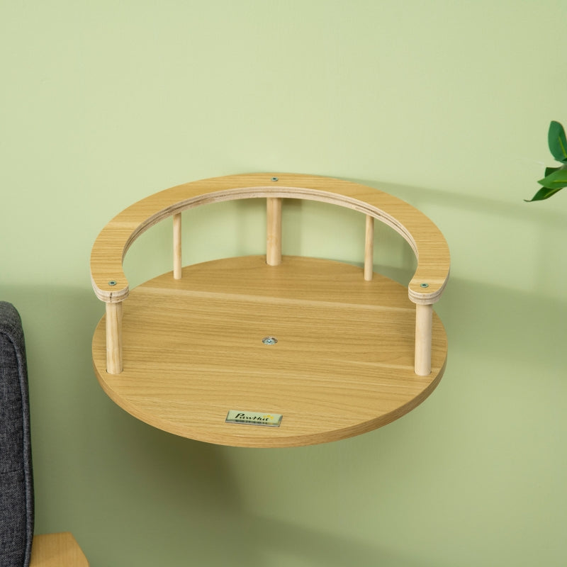 Katzenbett, Wandmontage mit Kissen, Eiche und Cremeweiß