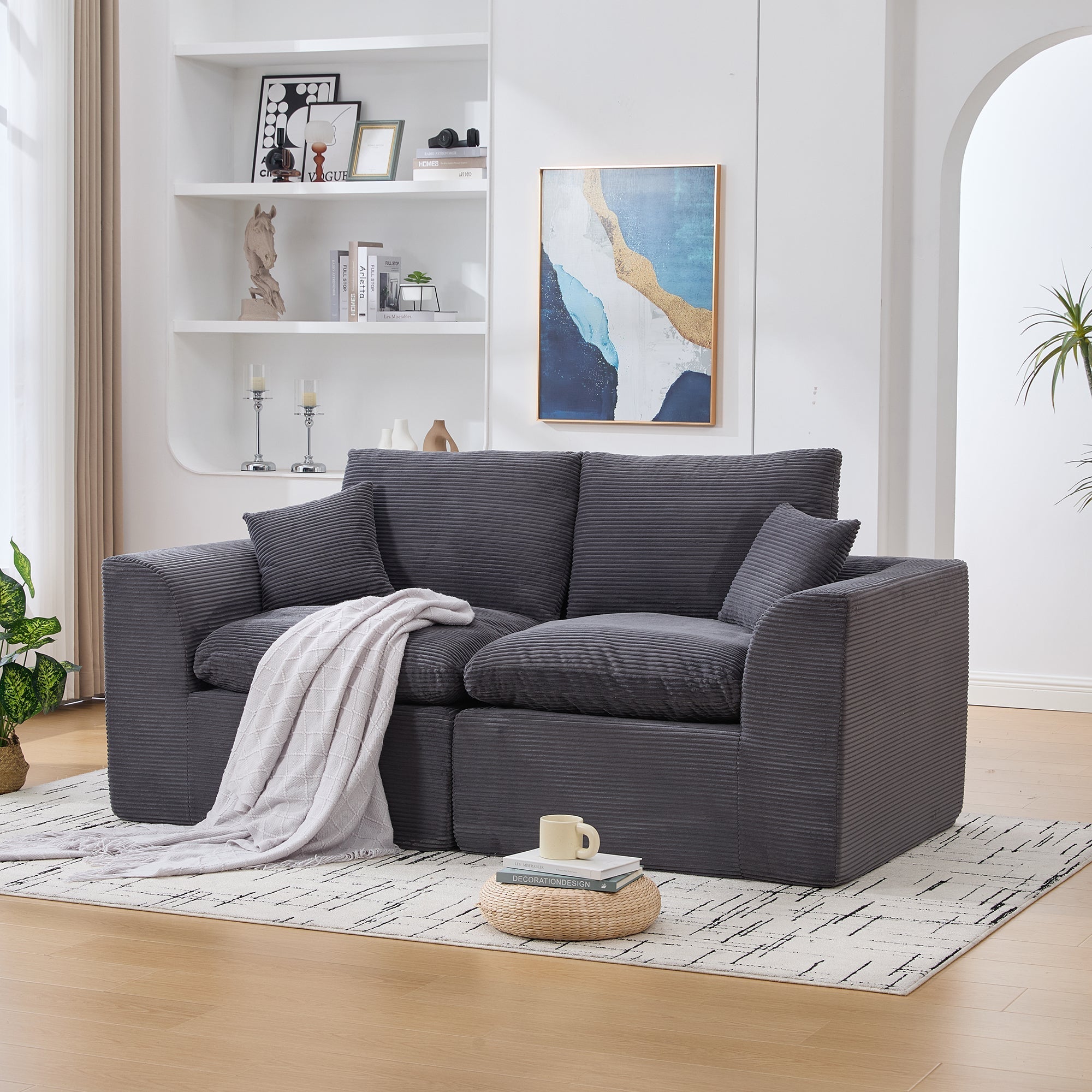 Two-seater Sofa Modern Minimalist Nordic Style with Cushions Fabric