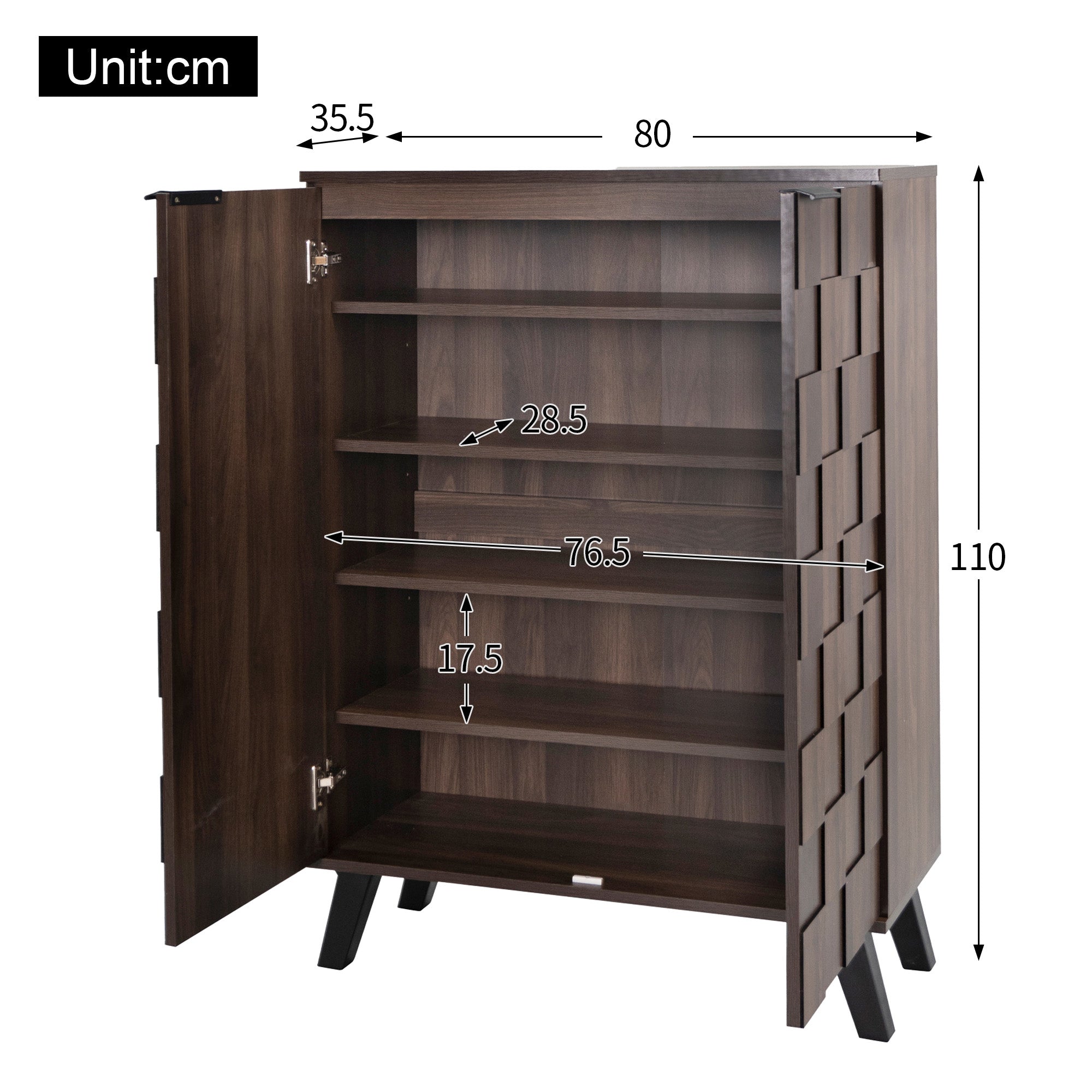 Shoe Cabinet 80x35.5x110cm 5 Compartments Adjustable Shelves - Dark Wood Grain