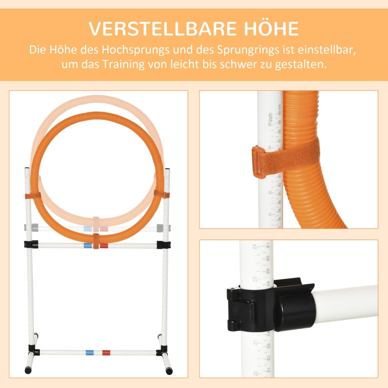 Dog Training Set Agility Jumping Ring Portable PE White + Orange