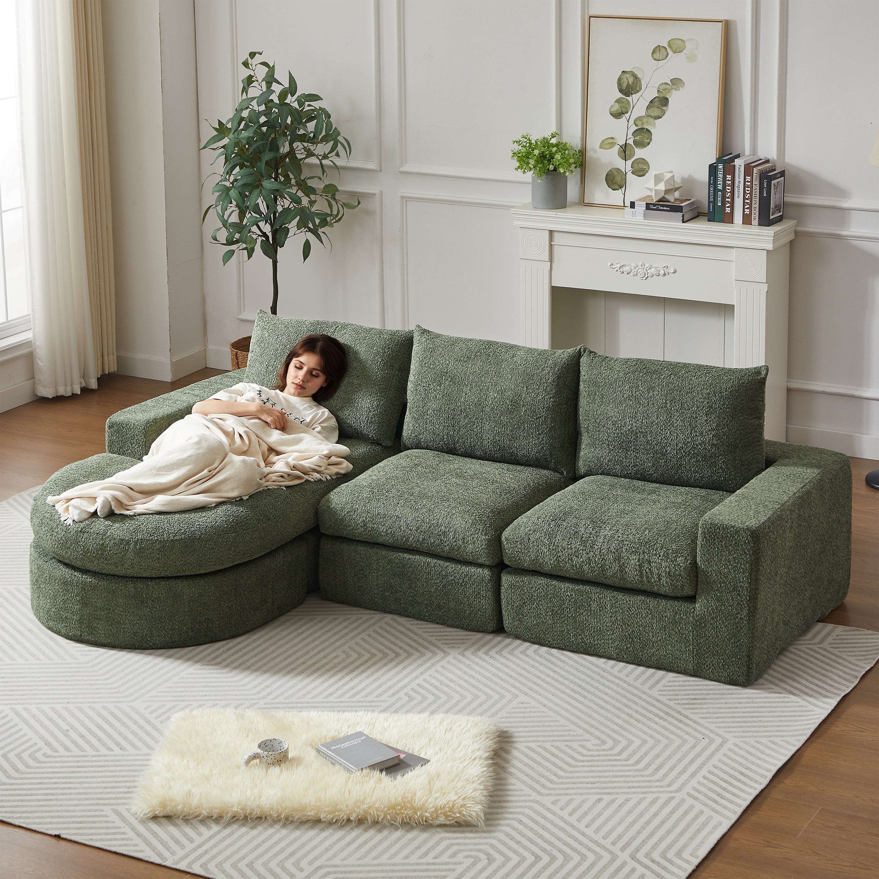 Chenille Sofa Modular L-Shaped Chaise Lounge - No Assembly