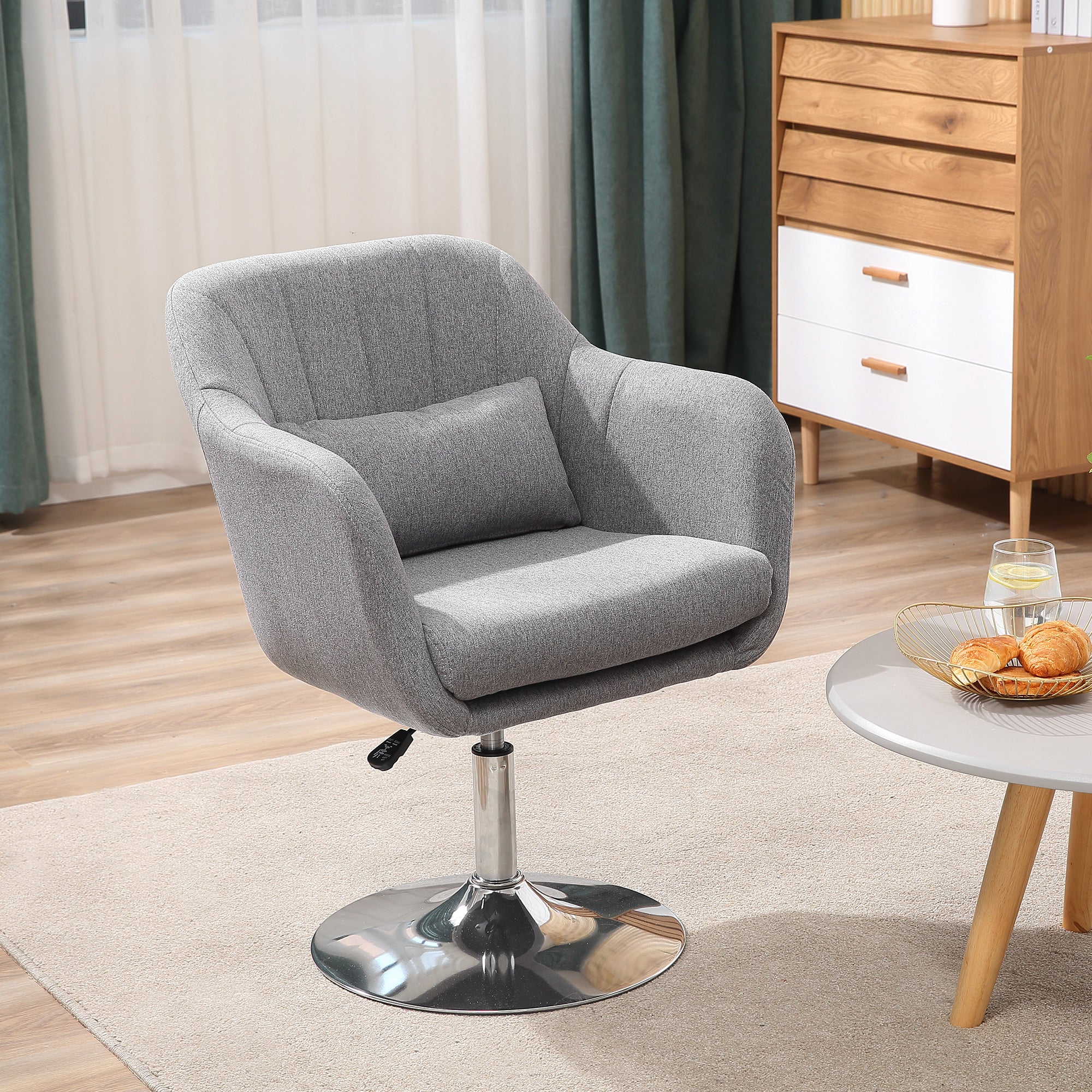 Swivel chair height adjustable accent recliner with back cushion linen grey