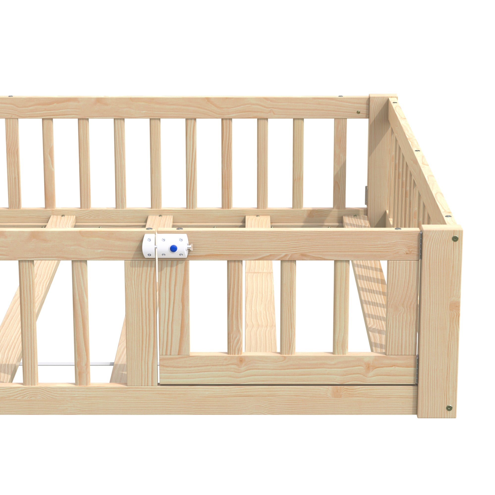 House Bed with Chimney Shape and Slatted Base, 140x190cm, Natural Pine Wood