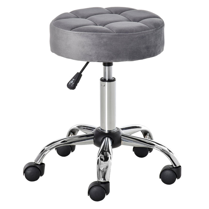 Salon Chair/Stool, Height-Adjustable Swivel with Wheels, Velvet Touch Grey