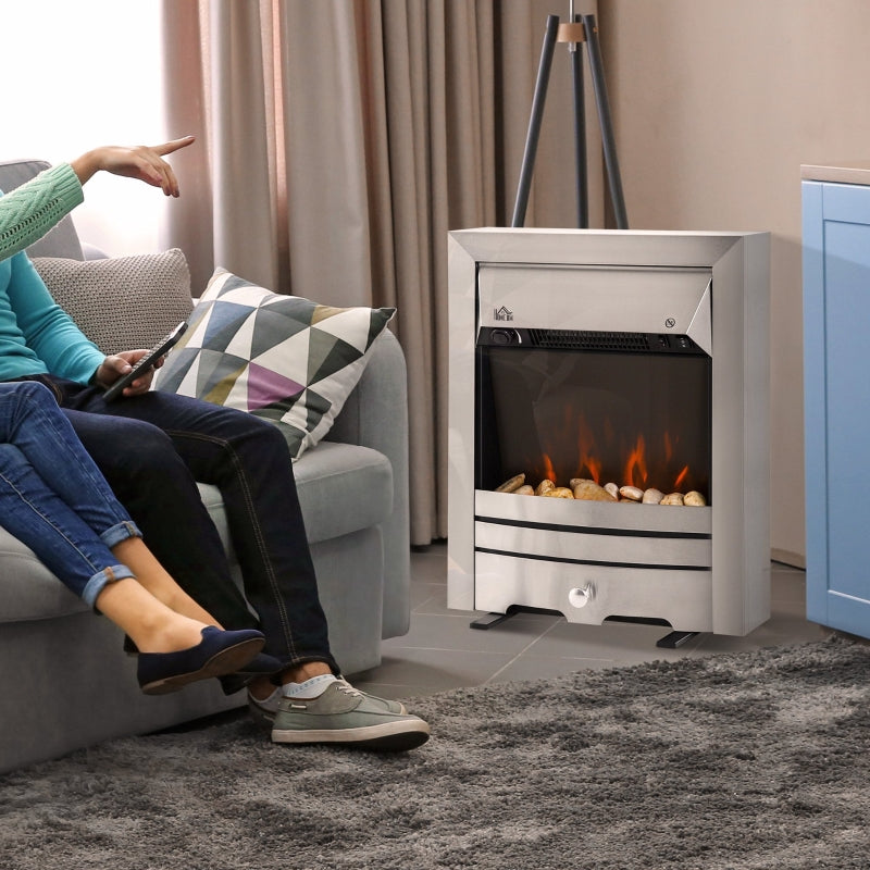Electric Fireplace, 2KW Pebble Effect Fire Heater, Stainless Steel