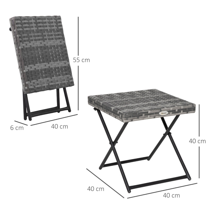 Garden Table Folding Coffee Table Polyrattan Metal Frame, Grey 40x40x40cm