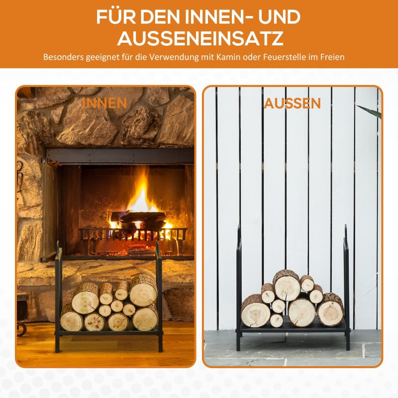 Indoor Firewood Rack with Handles 44.5x33x46.5cm - Black Metal