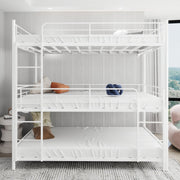 Triple Frame Bed, Heavy-Duty with Built-in Ladder & Railing, Metal