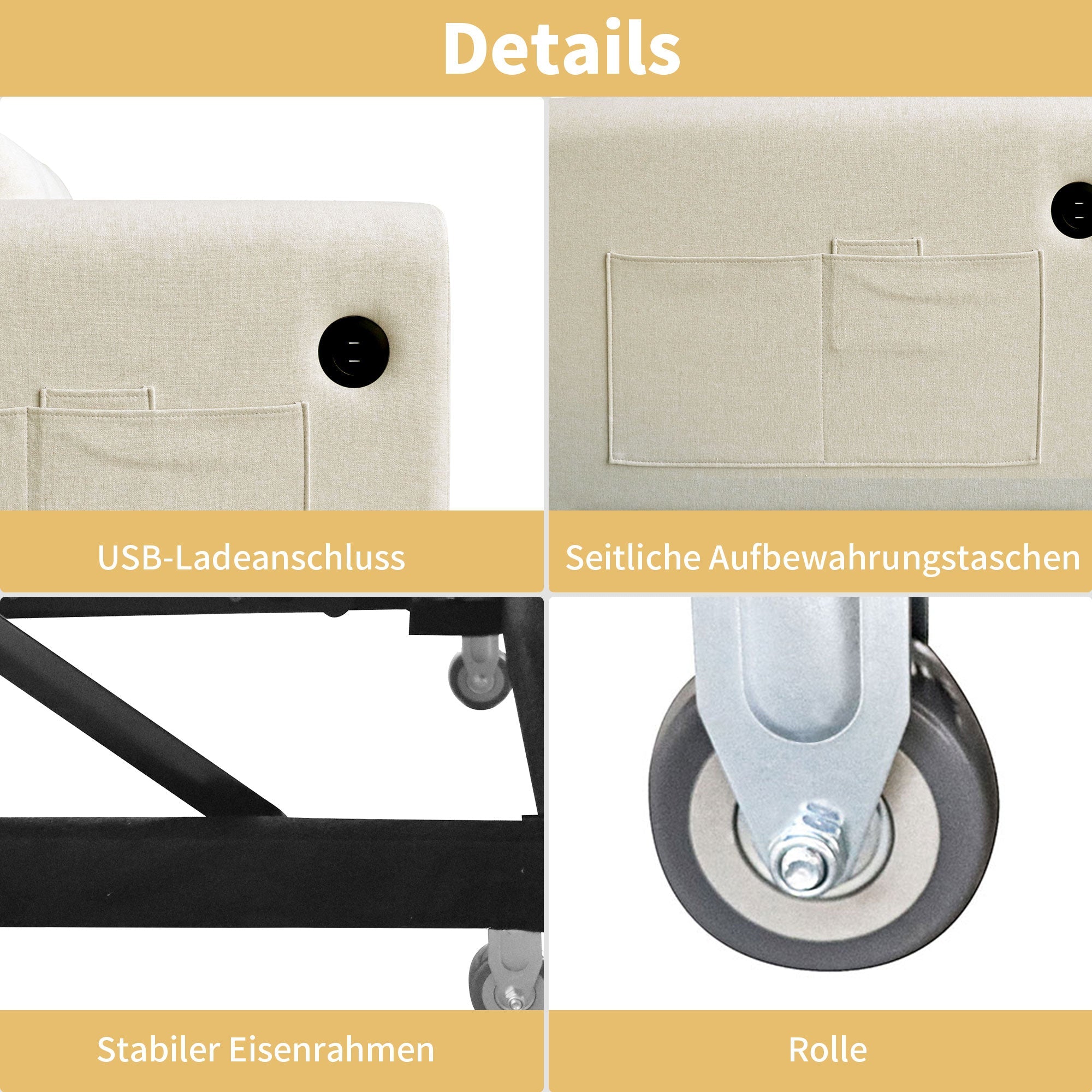 Loveseat Sofa, Modern 3-in-1 Pull-Out, Adjustable Backrest, USB Port