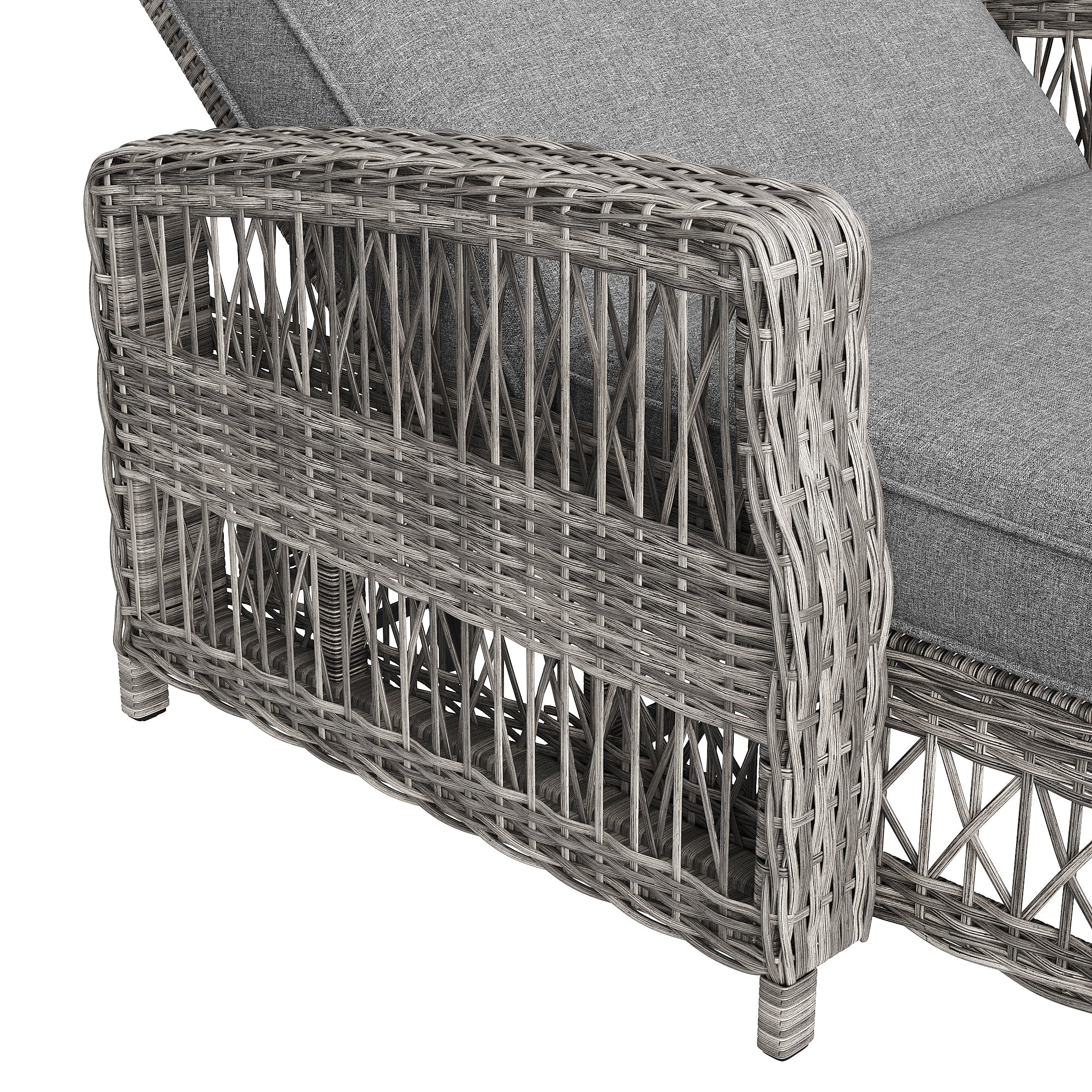 Outdoor Rattan Lounger Set of 2 with Adjustable Backrest and Removable Cushion, Grey