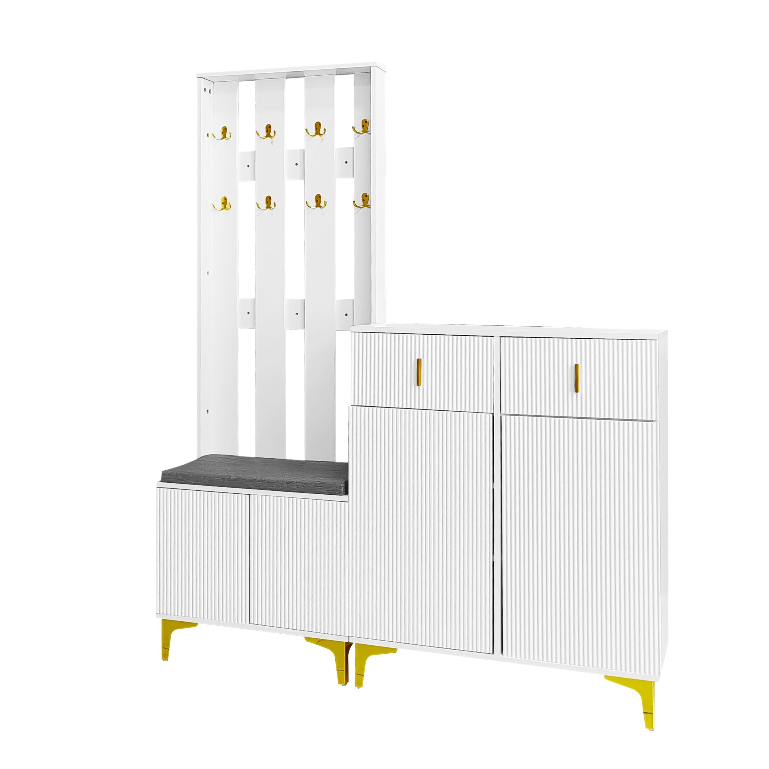 Wardrobe Set with Shoe Bench, Hooks, Drawers & Doors