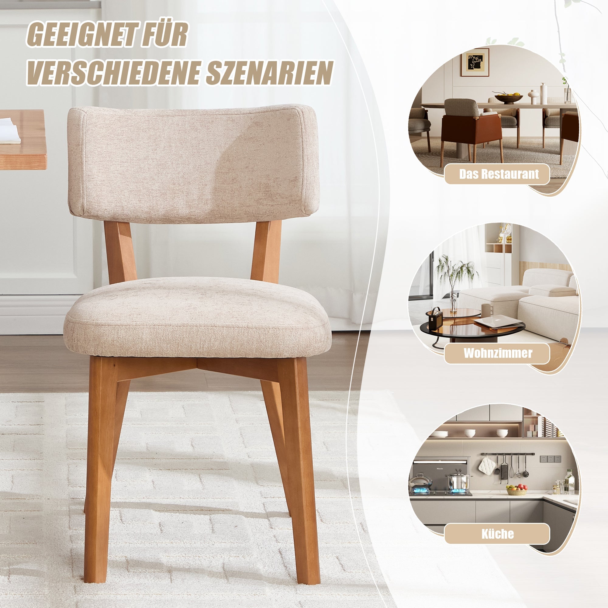 Dining Chair Set of 2, Mid-Century Solid Wood Legs Upholstered Seat - Fabric