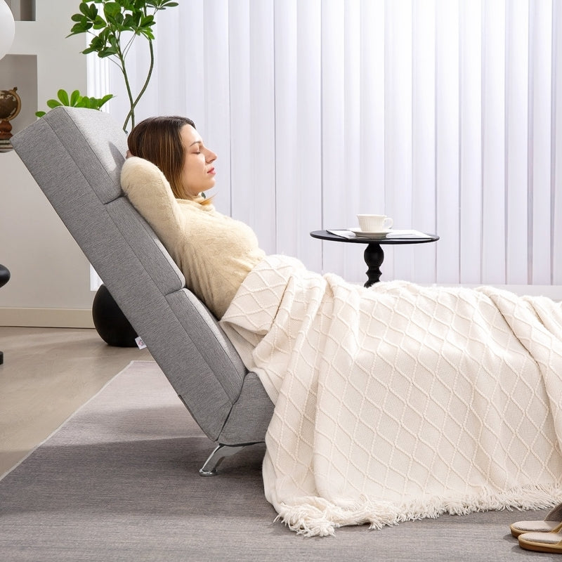 Entspannender Loungesessel, gepolsterte Chaiselongue, Stahlbeine, Hellgrau