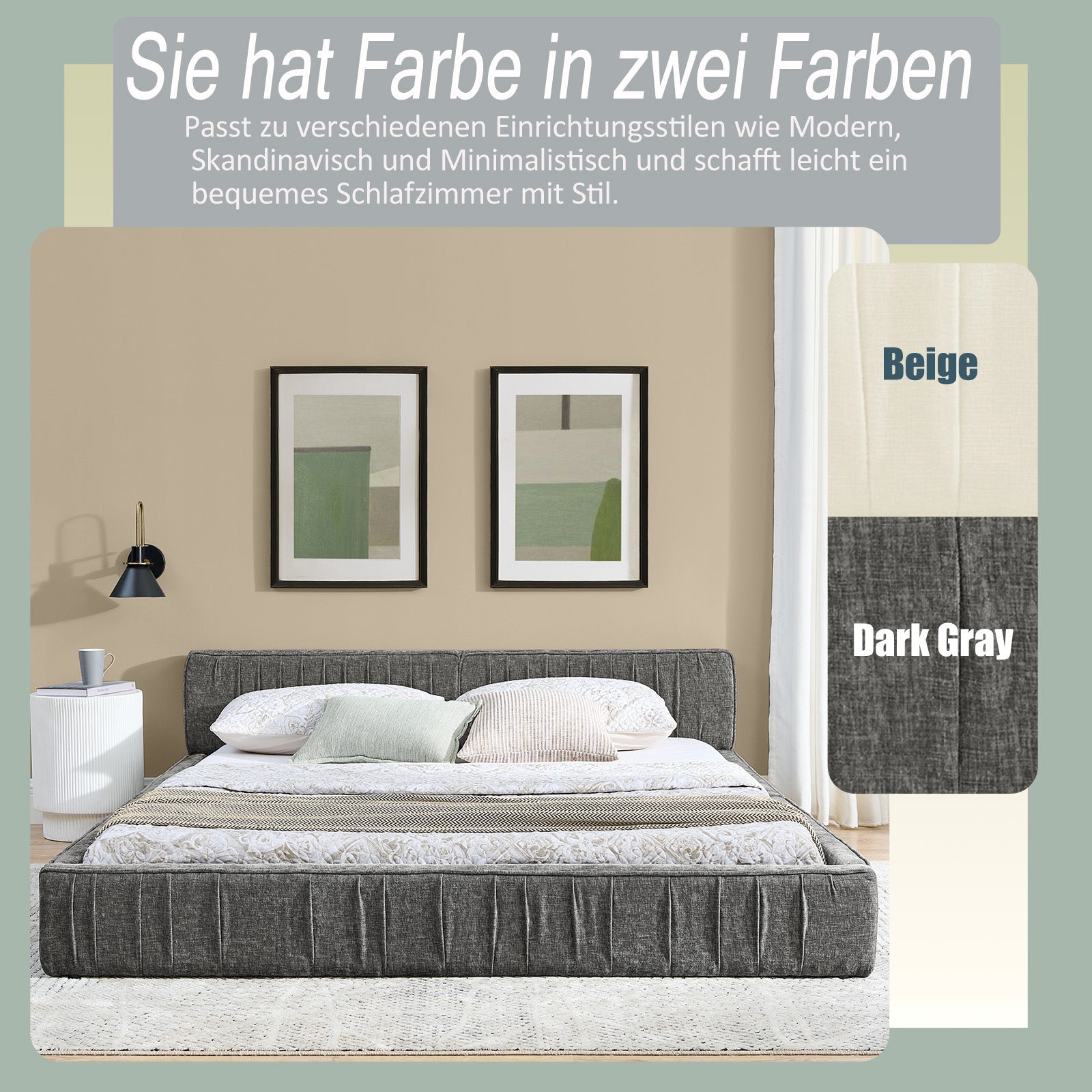 Double Bed 140x200cm Chenille Cover Iron Frame - Dark Grey