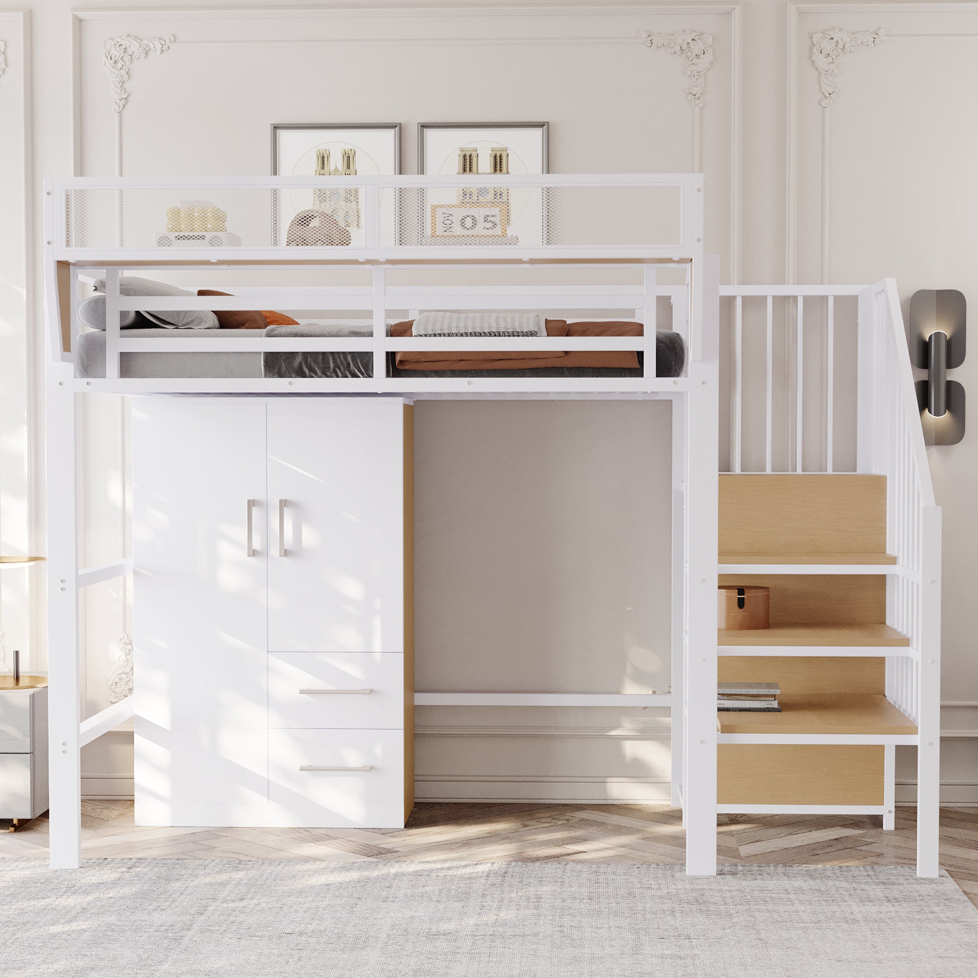 Wardrobe Double Door Drawers Storage 70x40x135cm, White