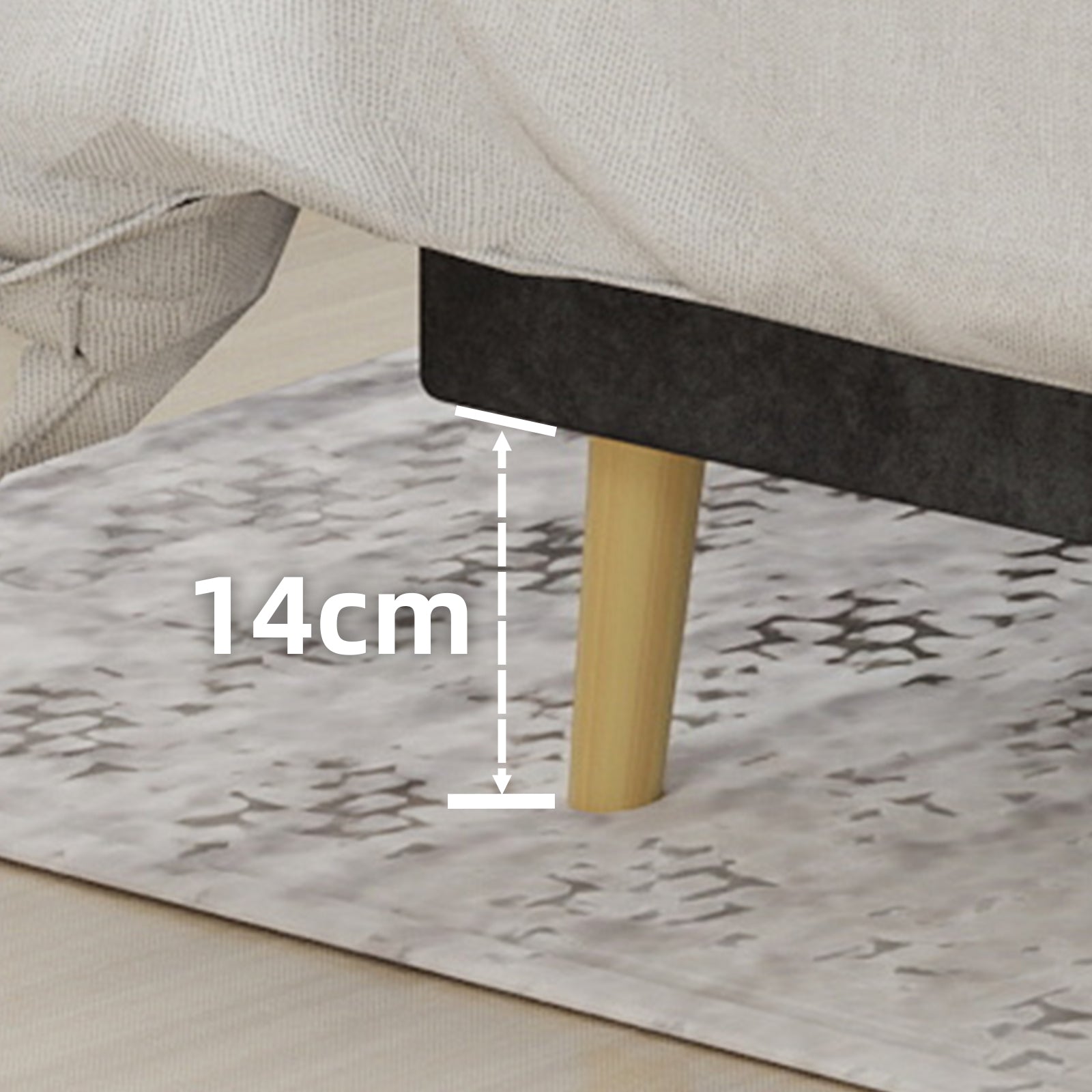 Modern Minimalist Soft Bed with Comfortable Headboard and Low Box Frame 160x200cm, Gray