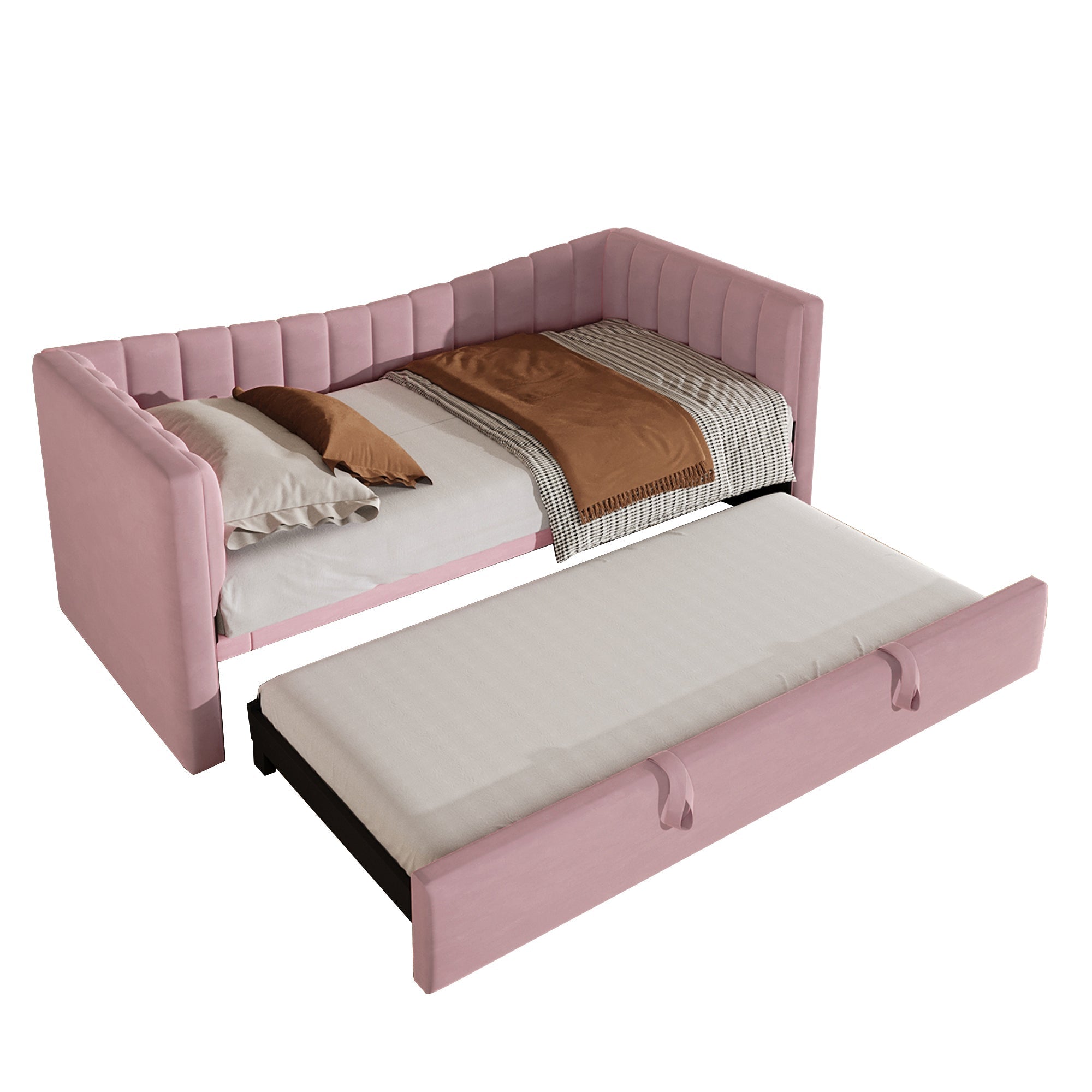 Daybed Upholstered Pull-out Bed 90/180x200cm - Velvet Pink