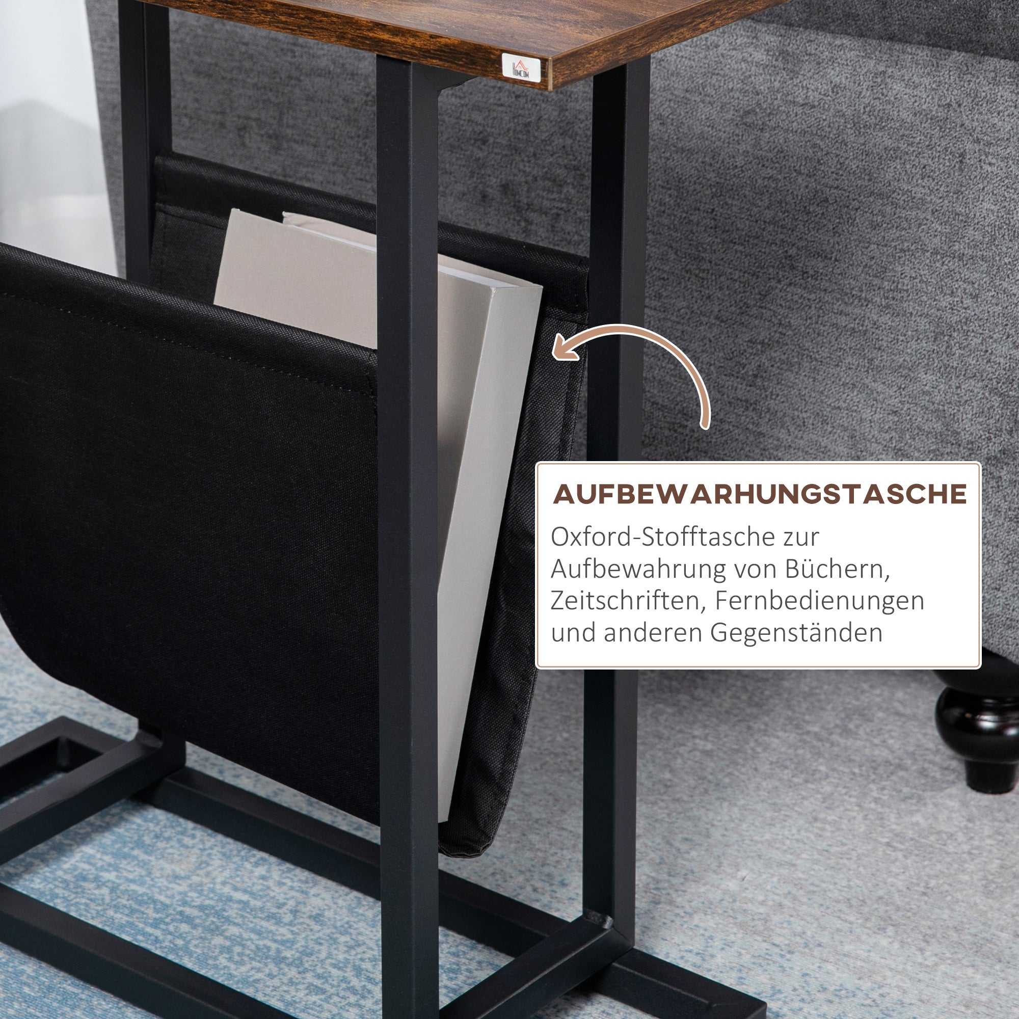 Beistelltisch Couchtisch Nachttisch, Stofftasche Stahlrahmen, Dunkelbraun und Schwarz