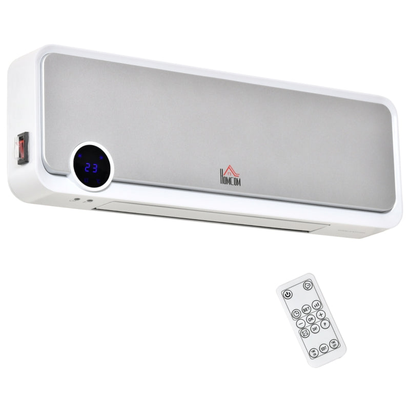 Wall-Mounted Fan Heater, 2000W with Remote Control, LED Display, 12h Timer