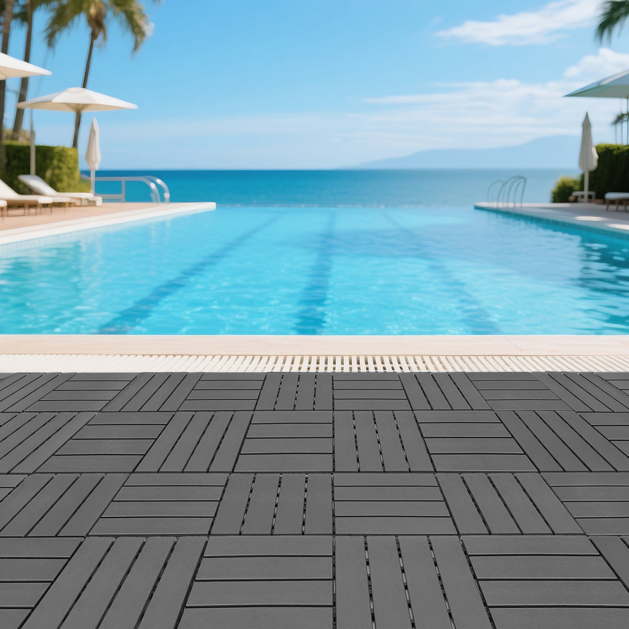 Plastic Interlocking Deck Tiles 44 Pack 12x12 Square Waterproof Outdoor Dark Grey