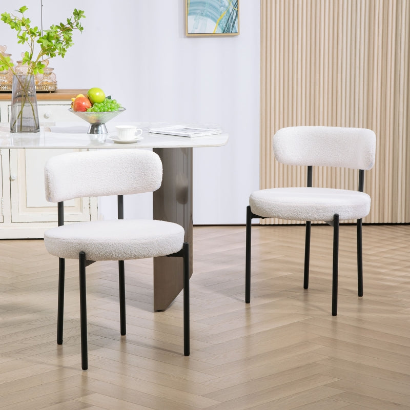 Dining Chairs, Upholstered with Metal Legs, Cream White (Set of 2)