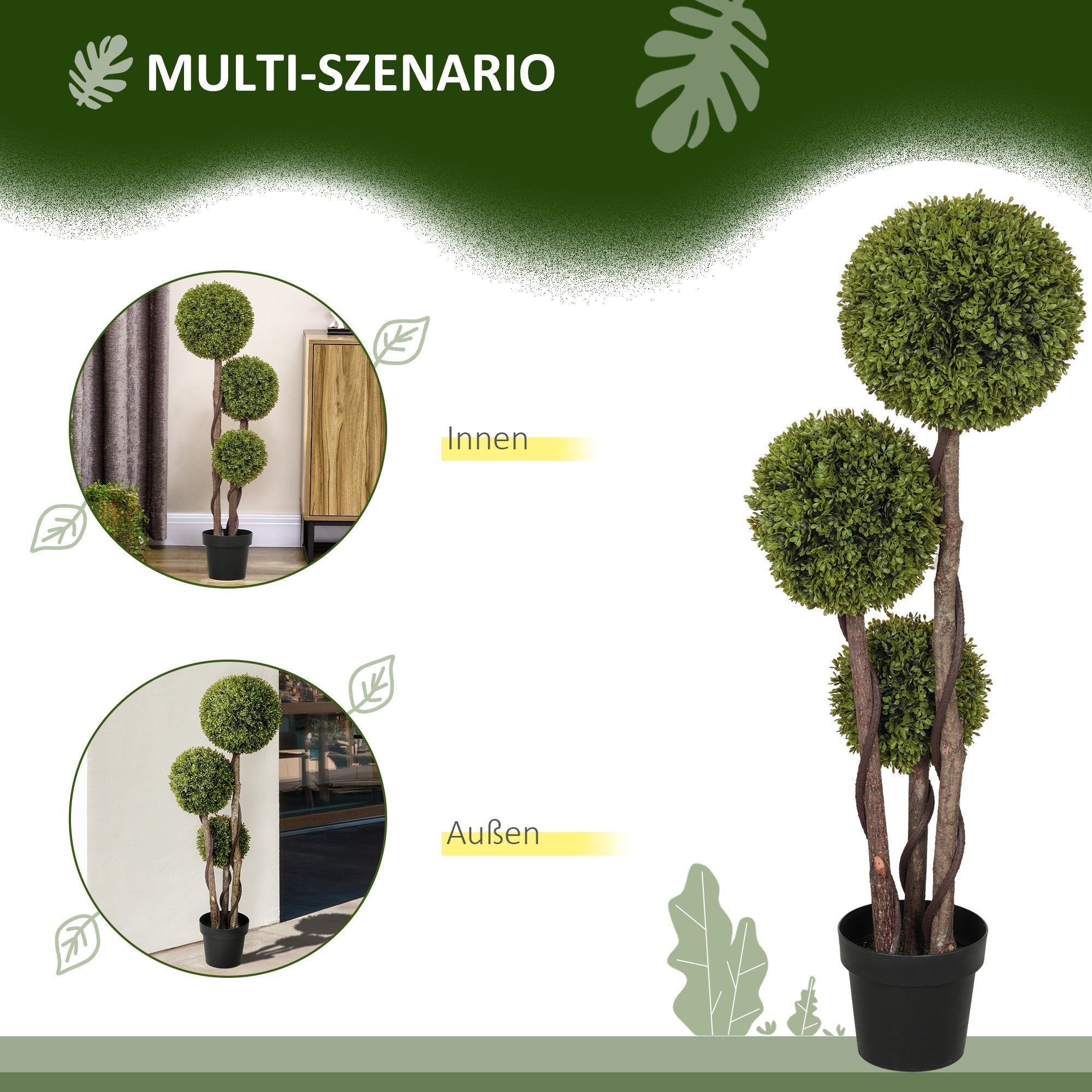 Artificial Boxwood 115 cm Decorative Plant in Pot for Home/Office Green
