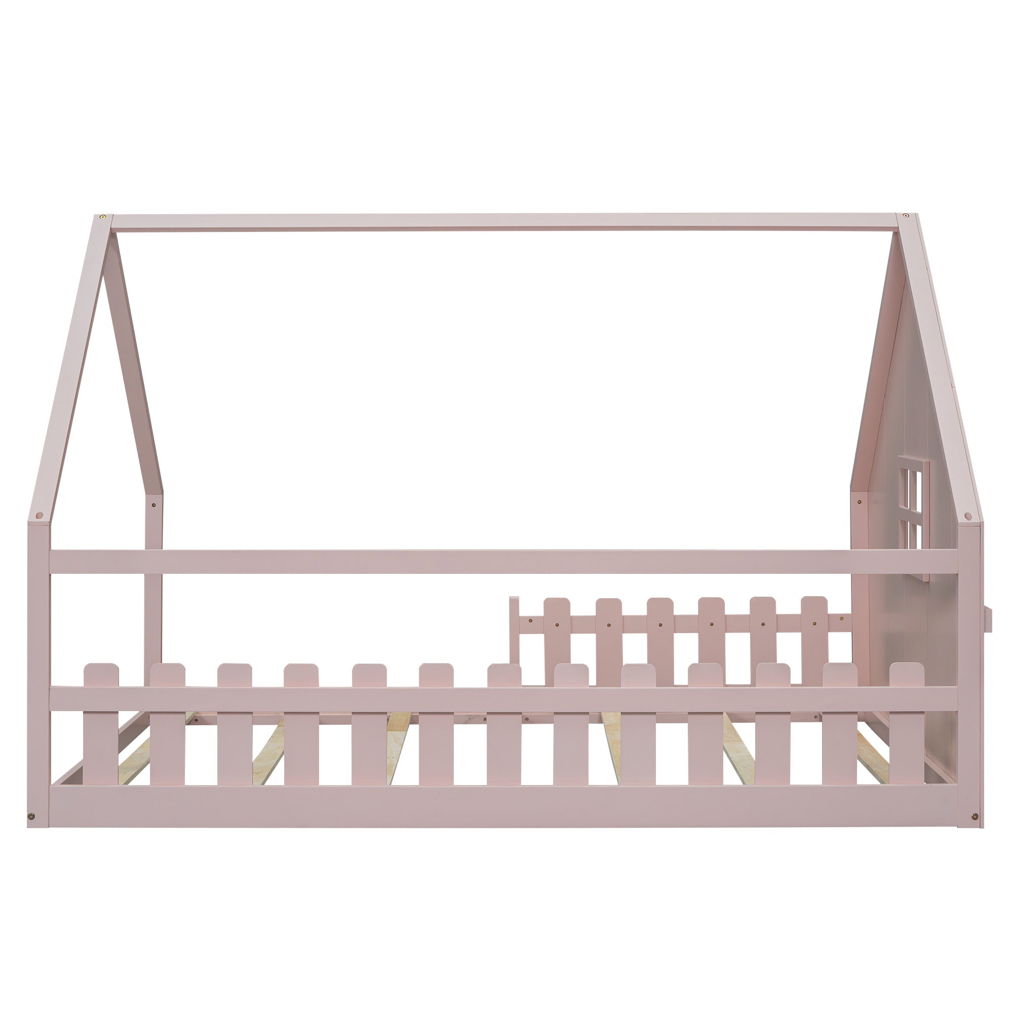 Flatbed Children's Bed 140x200cm House Rail - Pine Wood Pink