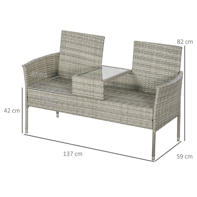 Two-Seat Chair with Middle Table Rattan Light Grey