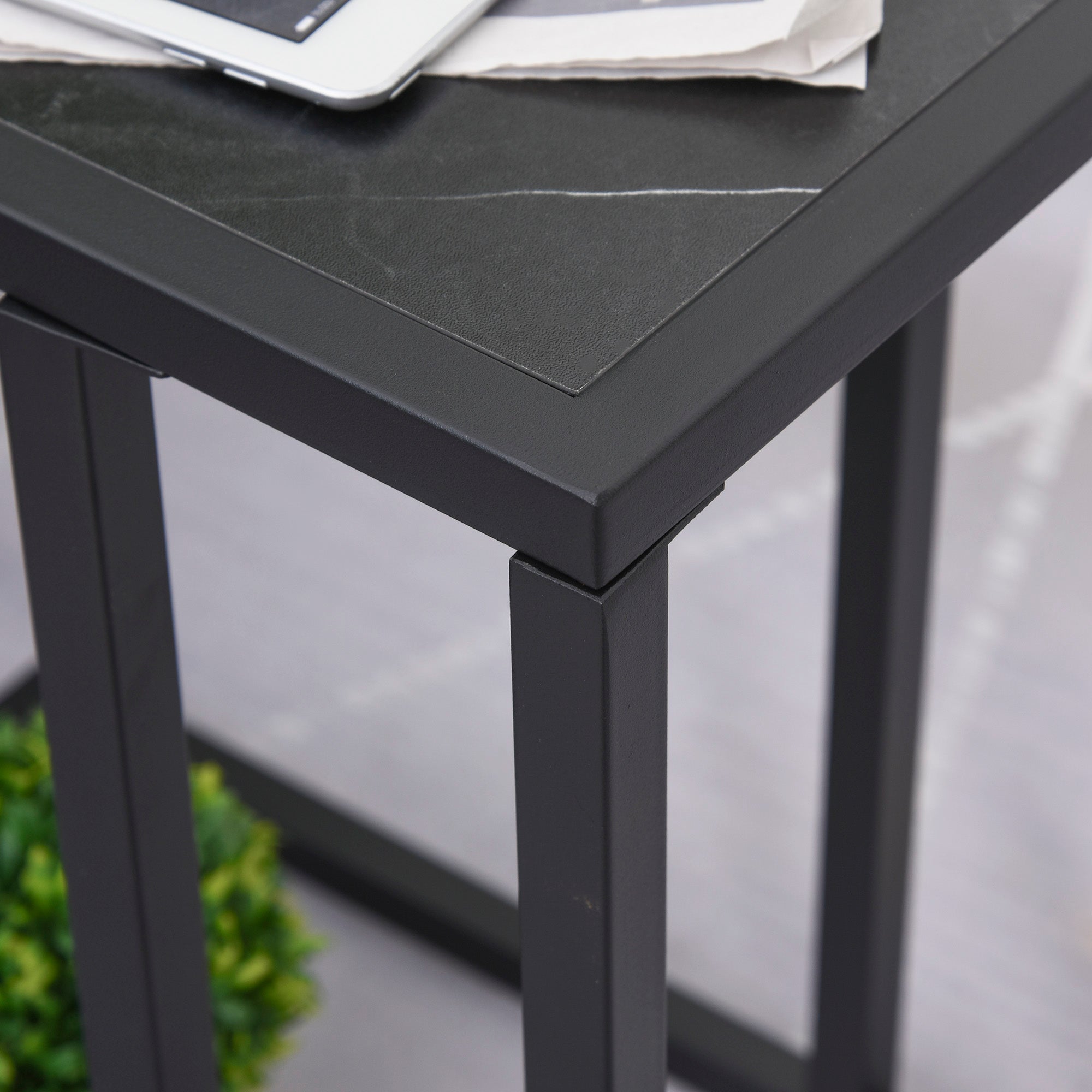 Side Table Coffee Table Marble Look Metal Frame, Black