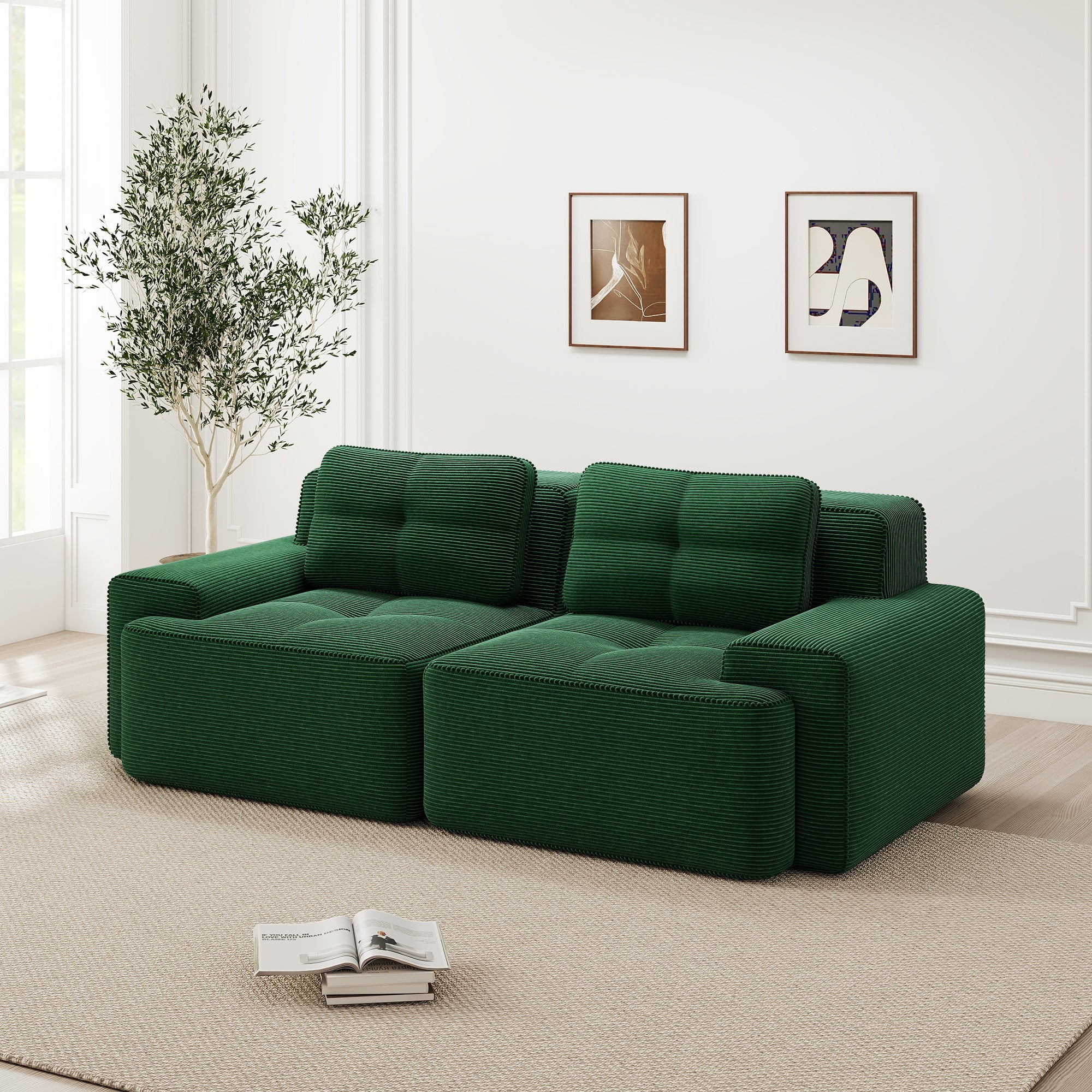 Boneless Modular Sofa Deep Seat Sleeper - Green Corduroy