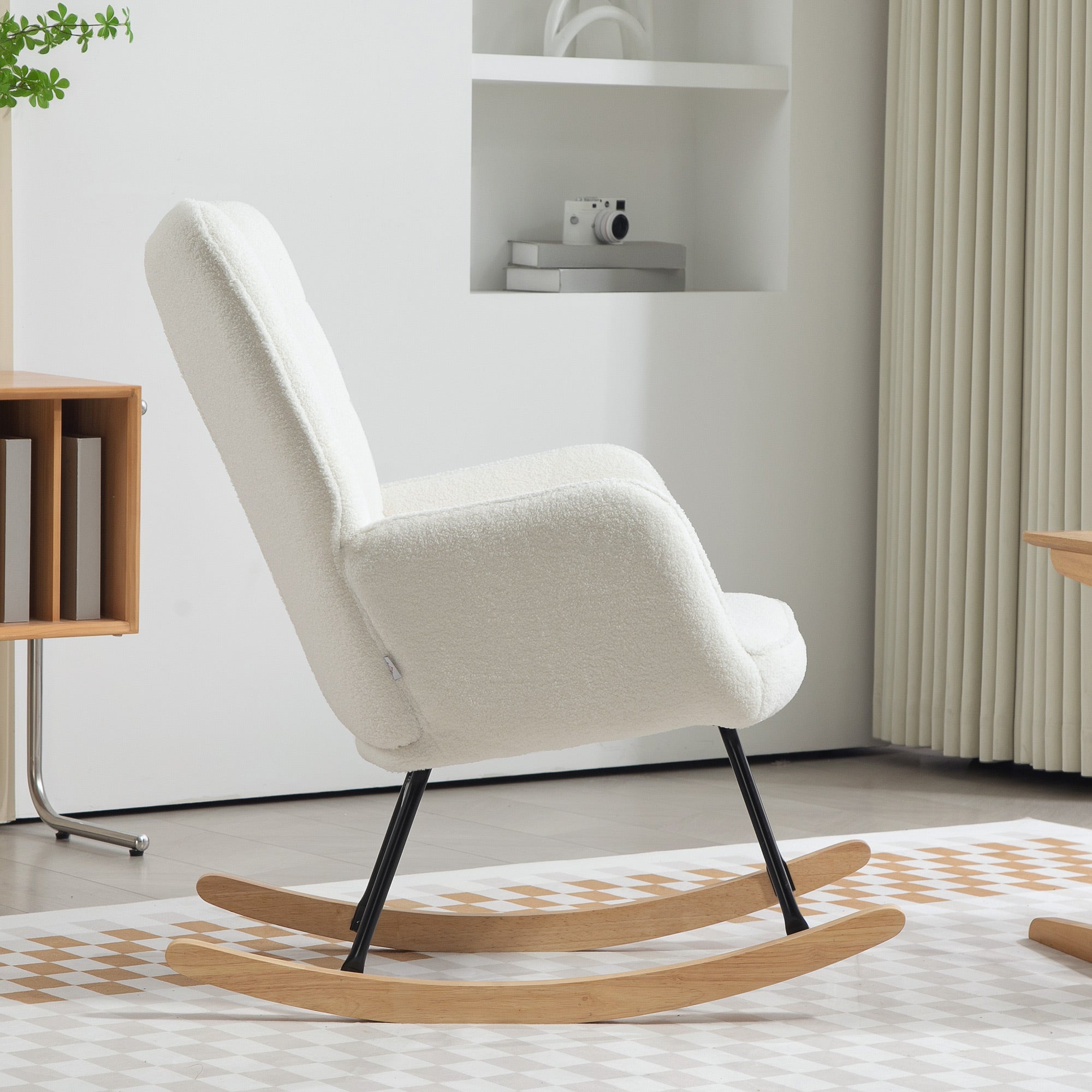 Rocking Chair, Upholstered, Wooden Base, White
